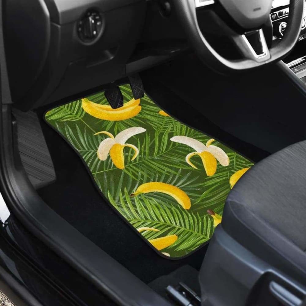 Banana Palm Leaves Pattern Car Mats - Front and Back Set for Cars, SUVs, Trucks - Non-Slip Rubber Backing - Perfect for Beach Trips, Summer Road Trips & Tropical Themed Vehicles