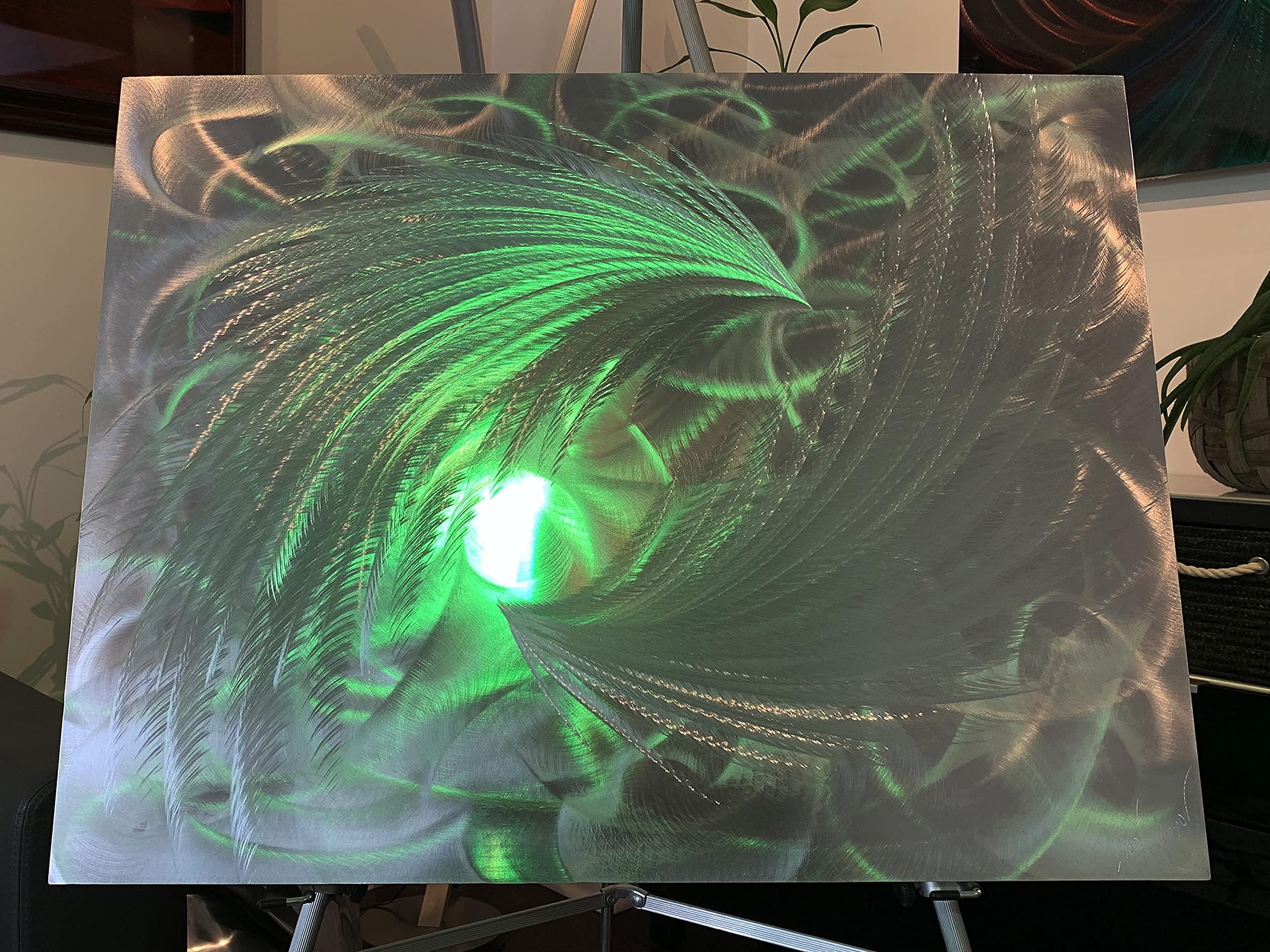 3D Silver Metal Wall Art with LED RGB Lighting - Modern Home & Office Decor - 30