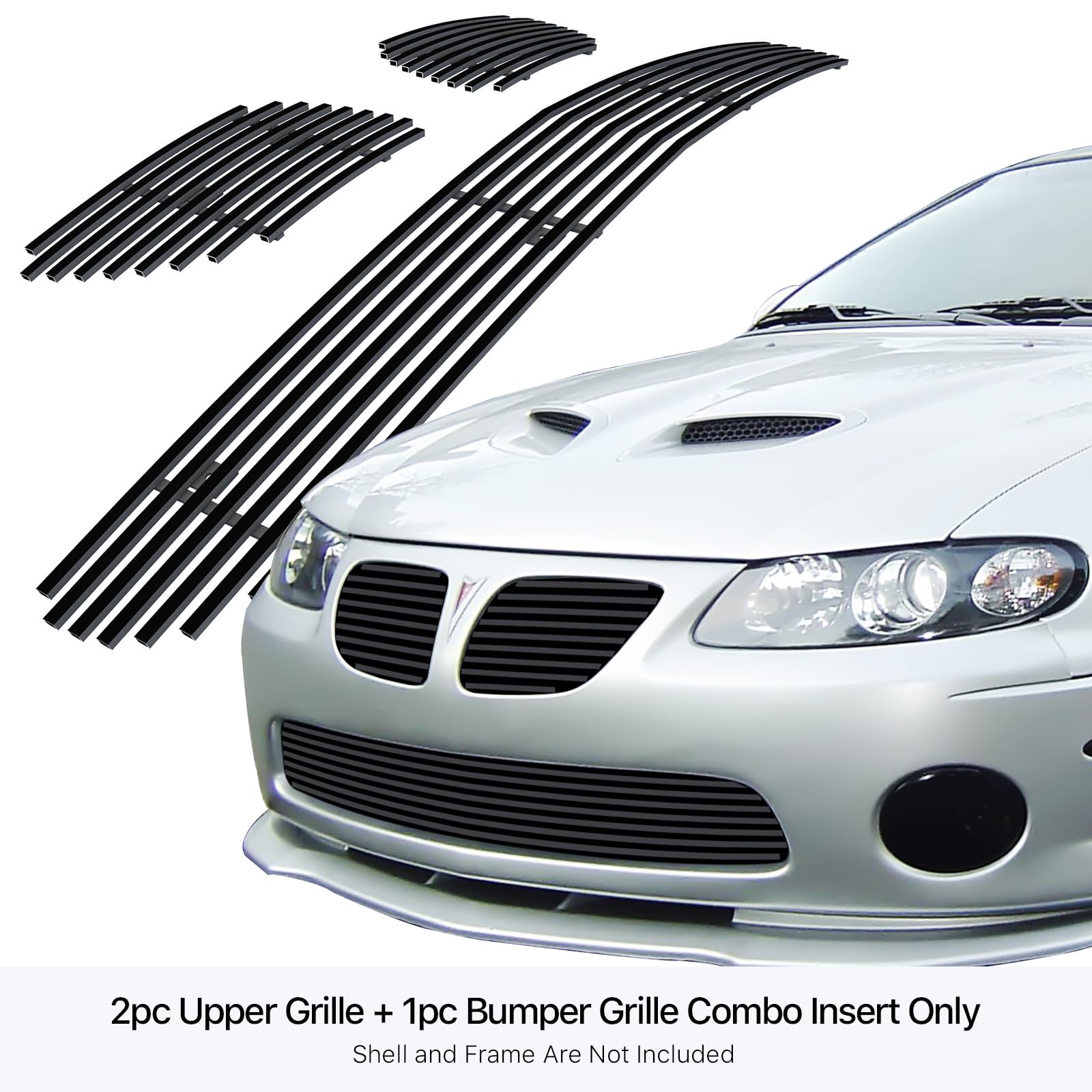 APS Black Billet Front Grill Grille Insert Combo P81116H for Pontiac GTO 2004-2006 - Upper & Lower Bumper Replacement - Enhances Vehicle Style & Protection