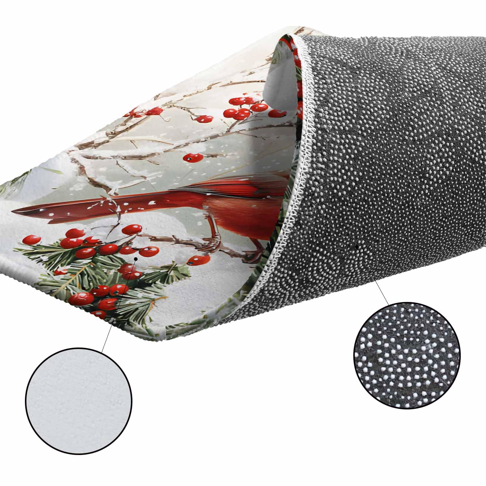 Non-Slip Christmas Indoor Area Rug - Red Birds Snowflake Berry Botanical Design - 3'x5' Kitchen Runner, Bathroom Mat for Bedroom, Living Room & Kids Room - Perfect for Holiday Decor & Cozy Home