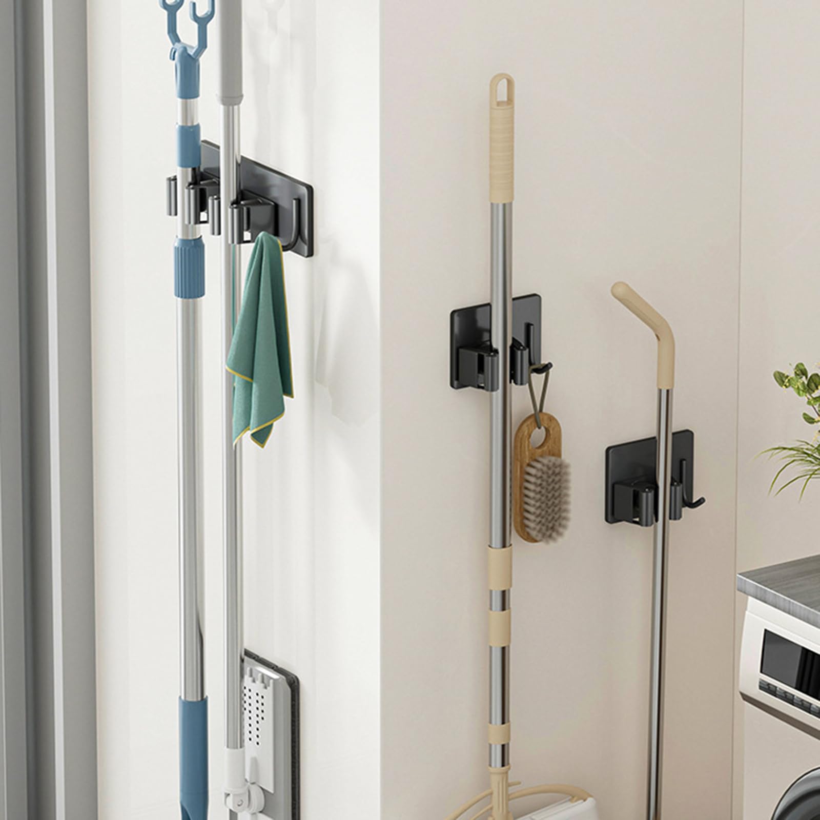Wall Mounted Kitchen Broom Holder - Heavy Duty Garage Hanger Rack for Mops & Brooms | Space Saving Home Organization Tool for Pantry, Laundry Room & Utility Closet Storage