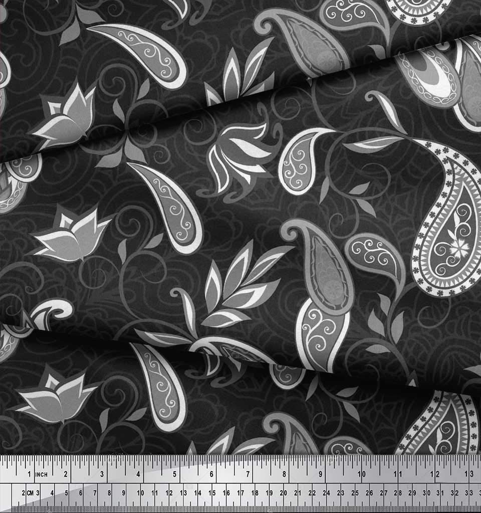 Soimoi Moss Georgette Brown Fabric by The Yard - 42 Inch Wide Floral Paisley Ethnic Printed Fabric for Dresses, Scarves, Curtains & Home Decor