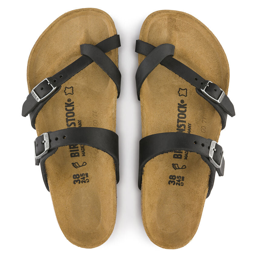 Birkenstock Mayari Oiled Leather Sandals for Women - Classic Footbed Comfort - Black Leather Straps - Perfect for Summer, Beach & Casual Wear