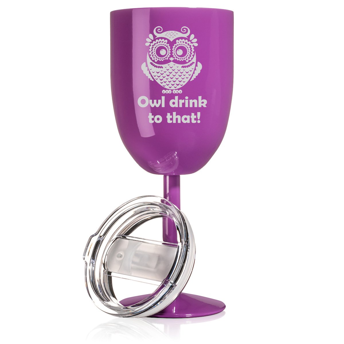 14 oz Double Wall Vacuum Insulated Stainless Steel Wine Tumbler with Lid - Funny Owl Design 
