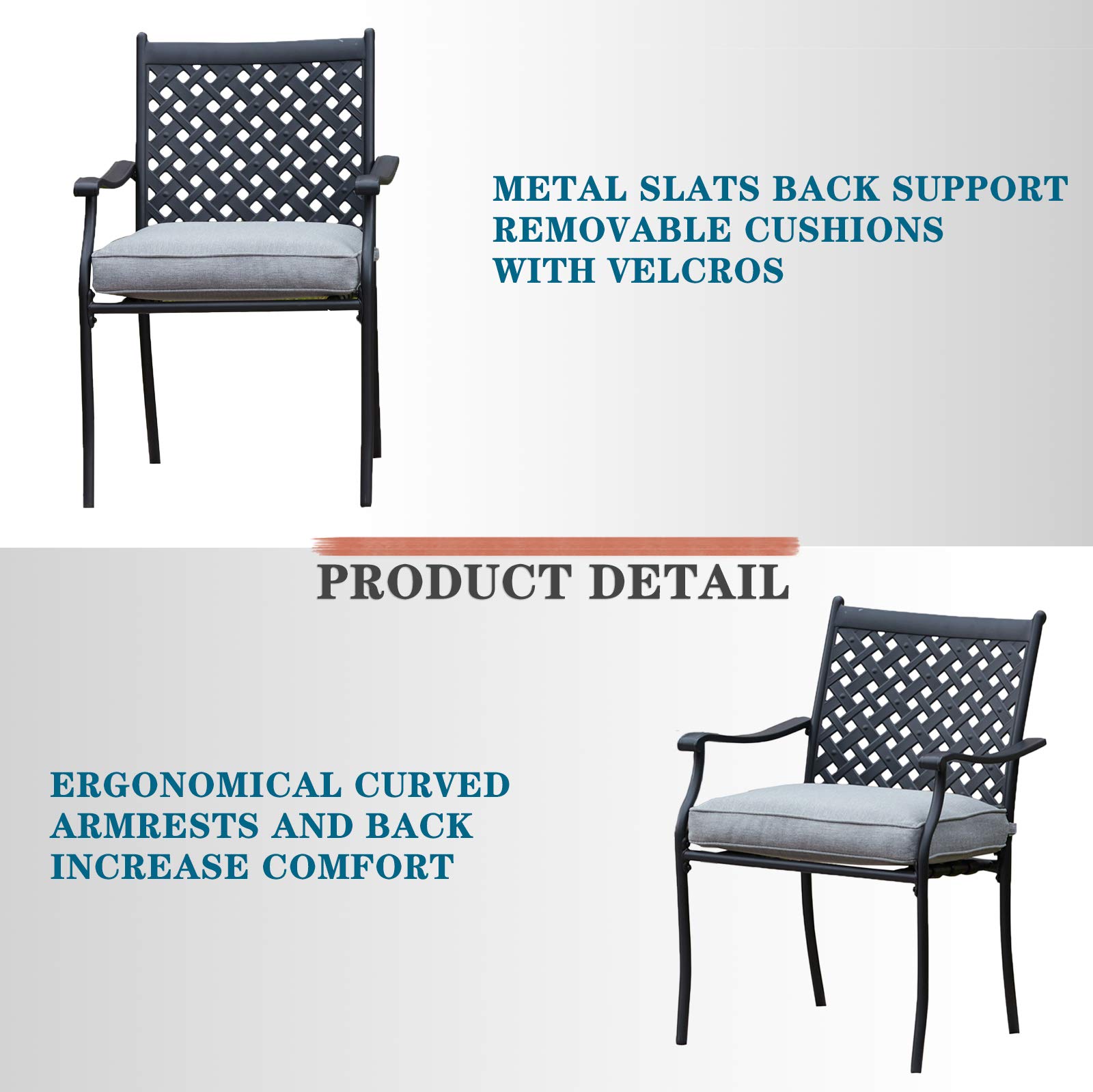 5-Piece Outdoor Patio Dining Set with Metal Chairs & Cushions, Round Iron Table with Umbrella Hole - All-Weather Garden Furniture for Deck, Backyard, Poolside (Grey) | Perfect for BBQs, Family Gatherings & Summer Entertaining