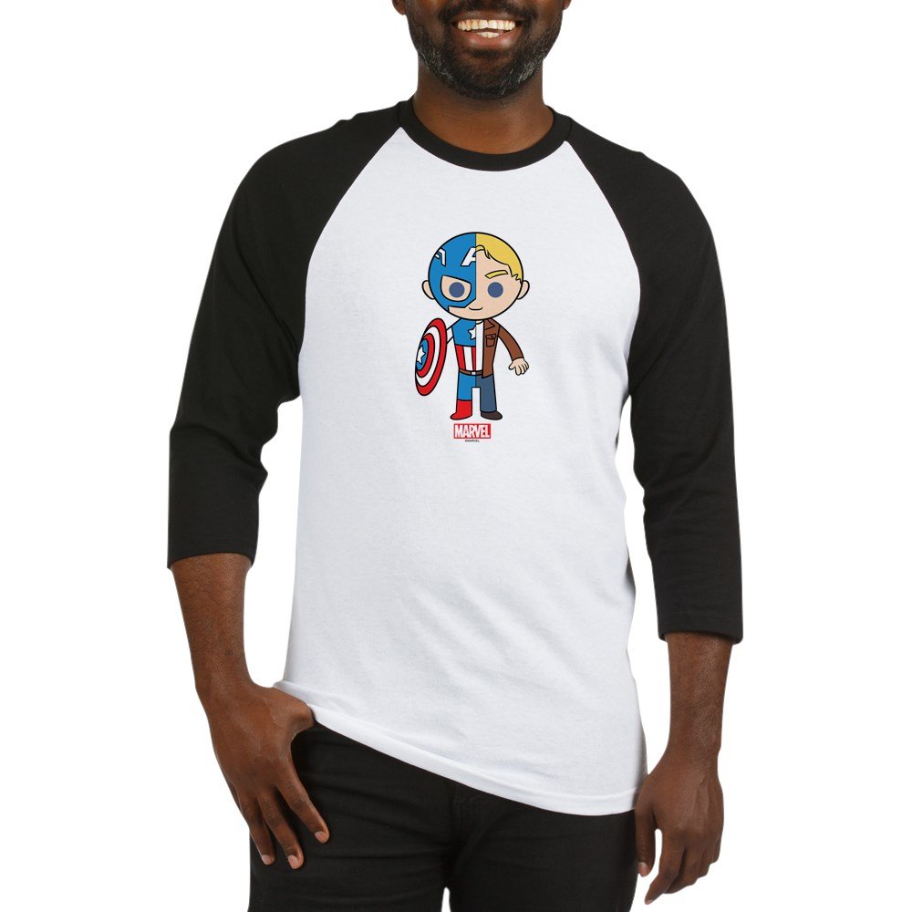 Chibi Captain America Baseball Shirt - Half and Half Style | Marvel Superhero Fan Apparel for Men & Women | Perfect for Cosplay, Comic Con & Game Day Outfits