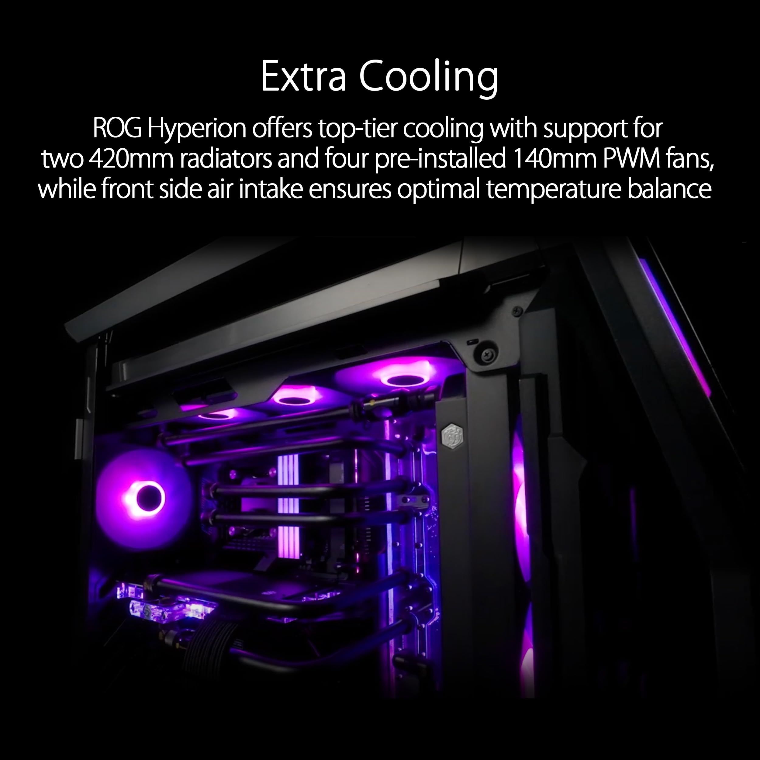 ROG Hyperion GR701 BTF Edition E-ATX Gaming PC Case with BTF Connectors - Supports 420mm Radiators, Includes 4x 140mm Fans & ARGB Fan Hub, 60W Fast Charging - Perfect for High-End Gaming Rigs & Custom Water Cooling Builds
