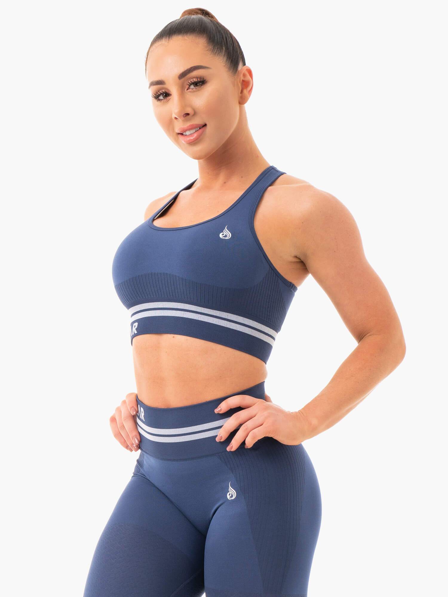Freestyle Seamless Longline Sports Bra for Women - Steel Blue | High Support Workout Top for Yoga, Running & Gym