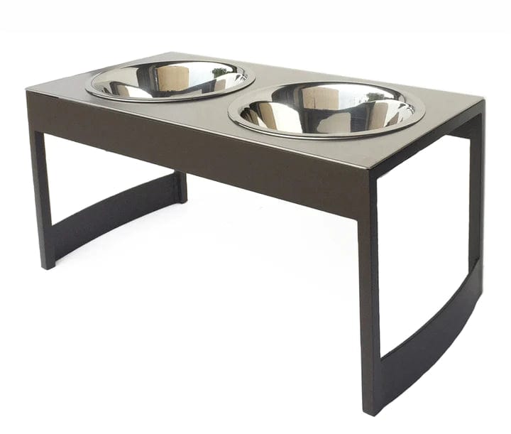 Stainless Steel Mocha Industrial Elevated Dog Bowl Stand - Adjustable Height for Large & Small Dogs - Perfect for Dining Room, Kitchen, or Outdoor Feeding Station