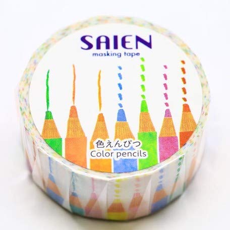 Kamiiso - Saien Masking Tape - 20mm Washi Tape for Scrapbooking, DIY Crafts, Photo Album Decoration - Color Pencil Crayon Design - Perfect for Journaling, Bullet Journals & Gift Wrapping