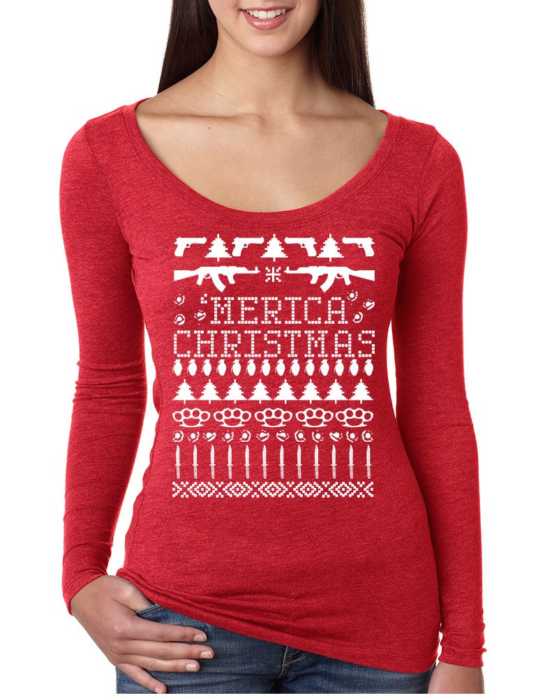 ALLNTRENDS Women's Patriotic Ugly Christmas Sweater Shirt - Funny 'Merica Love America Holiday Top for Christmas Parties & Festive Gatherings