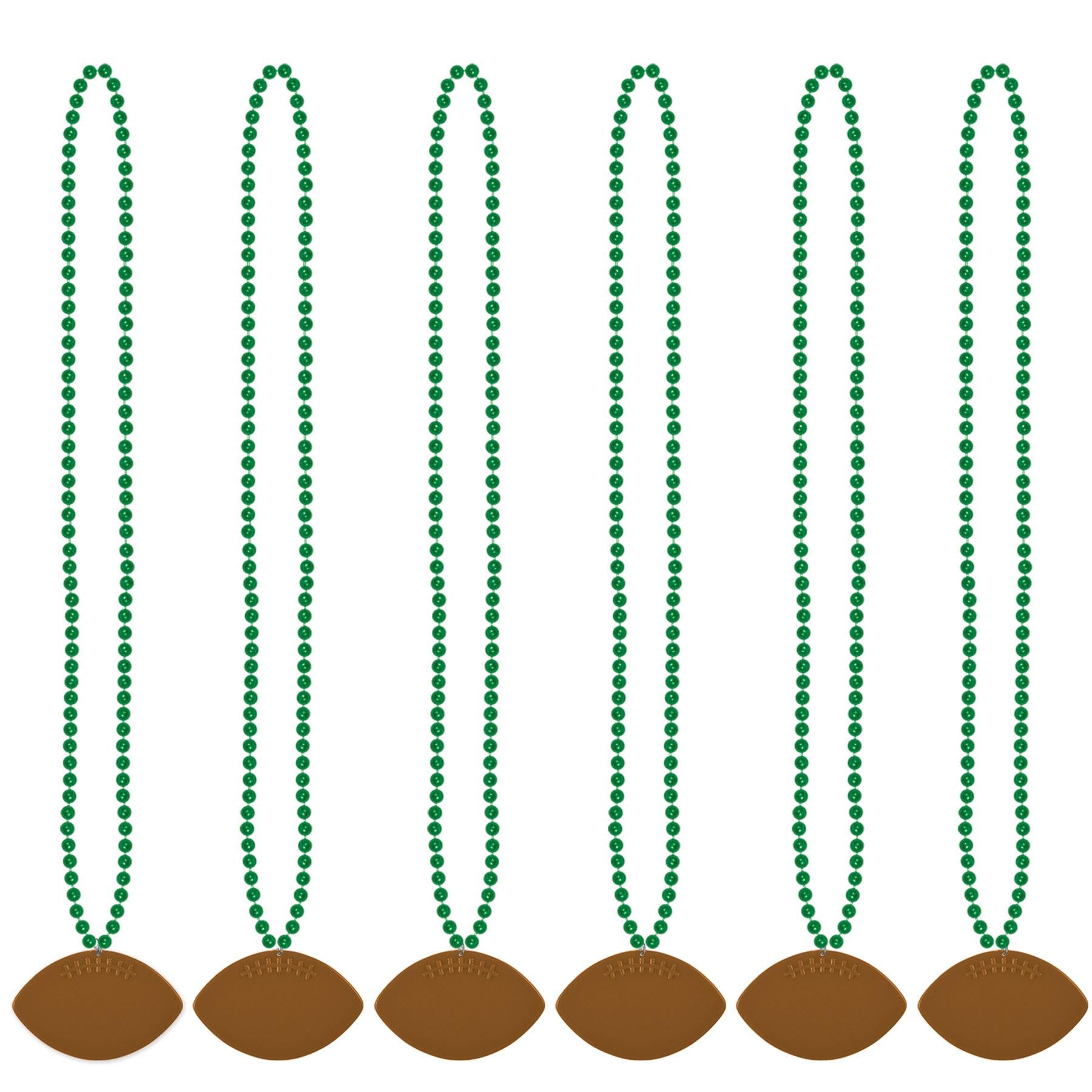 12 Pack Green Mardi Gras Bead Necklaces with Football Medallion - Perfect for Football Tailgate Parties, St. Patrick's Day & Festive Celebrations