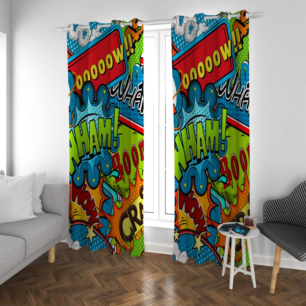 Kuizee Blackout Curtains 84×55 Inch - Sun Blocking Pop Art Comics Speech Bubble Design for Living Room & Bedroom - Thermal Insulated Grommet Top Window Drapes (Set of 2 Panels) - Perfect for Home Theater, Nursery & Light-Sensitive Sleepers