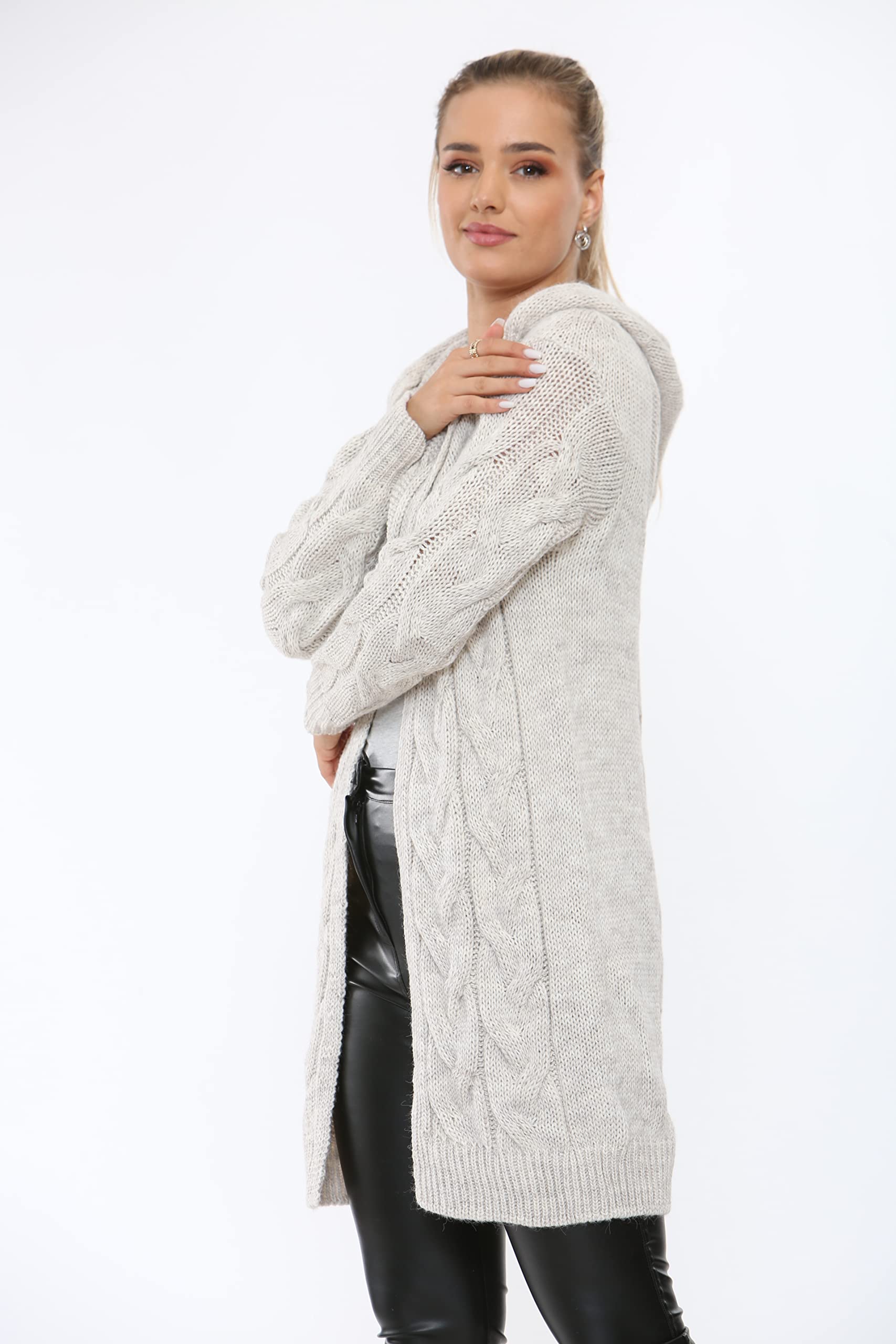 BESTITALIANUK Women's Cable Knit Oversized Hooded Cardigan Sweater - Cozy Long Chunky Knit Jumper for Casual Wear & Winter Layering