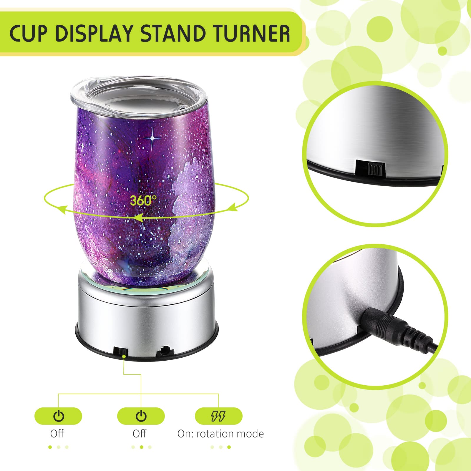 Jetec 360 Degree Rotating Cup Display Stand with USB Cable - 3 Inch Crystal Base Spinner for Glitter Tumbler Cups | Perfect for Craft Shows, Retail Displays & DIY Projects (1 Piece)