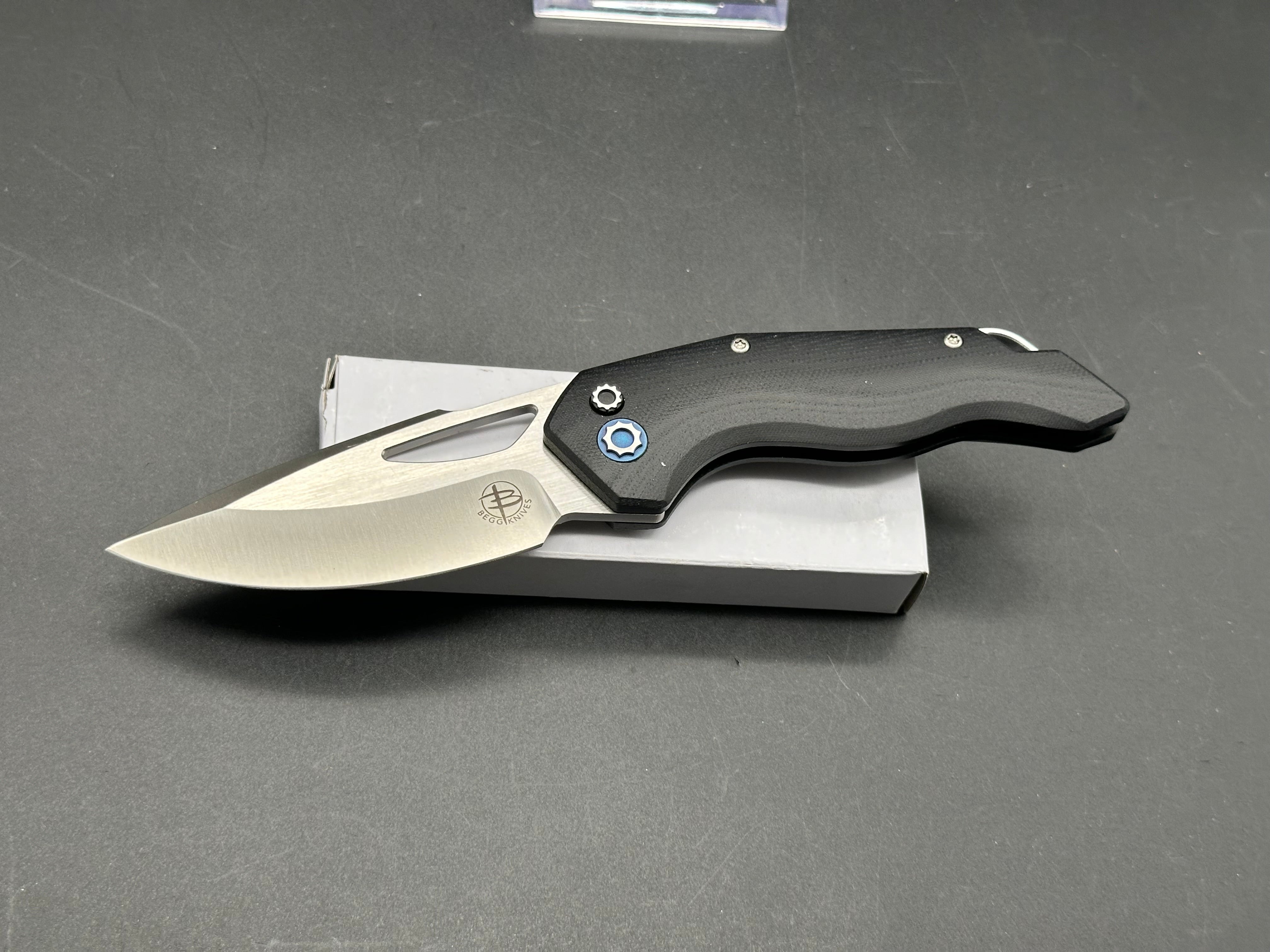 BEGG KNIVES Galaxy Black G10 Handle Folding Pocket Knife - Satin VG-10 Steel Blade - EDC, Camping, Hiking & Outdoor Survival Gear