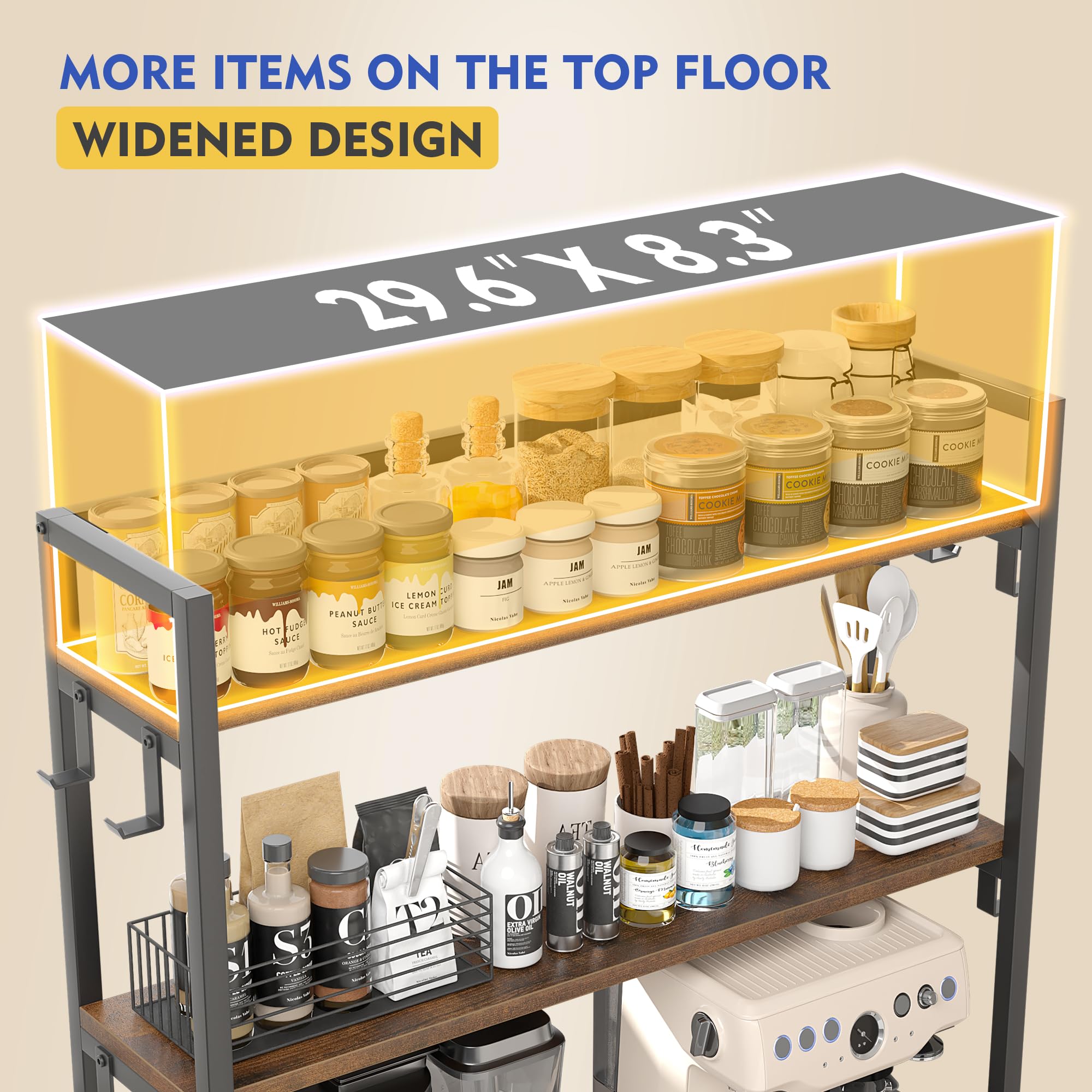 EnHomee 3-Tier Bakers Rack with Storage Shelves - Microwave Stand, Coffee Bar Cabinet for Kitchen - Space Saving Kitchen Organizer with Easy Assembly - Perfect for Small Kitchens, Apartments & Dorm Rooms