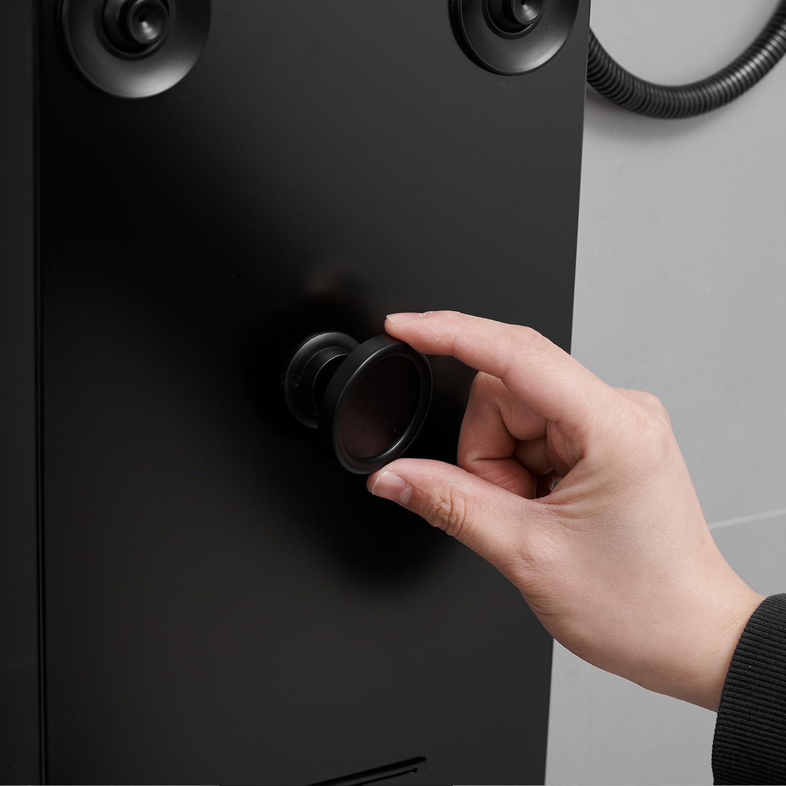 Black LED Shower Panel with Temperature Display - 304 Stainless Steel Shower Tower System, Rainfall Shower Head & Handheld Massage Jets for Modern Bathroom | Perfect for Spa-Like Experience, Wall Mount Waterfall Design for Bathtub or Standing Shower
