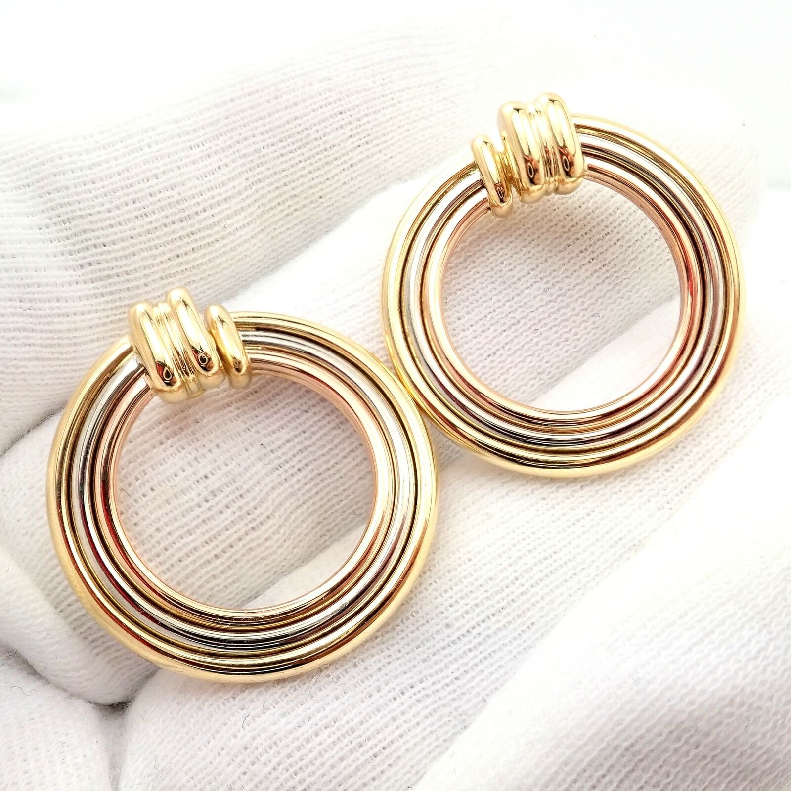 Authentic Cartier 18k Tri-Color Gold Large Trinity Hoop Earrings for Women - Luxury Fashion Jewelry Gift for Anniversary, Birthday & Special Occasions