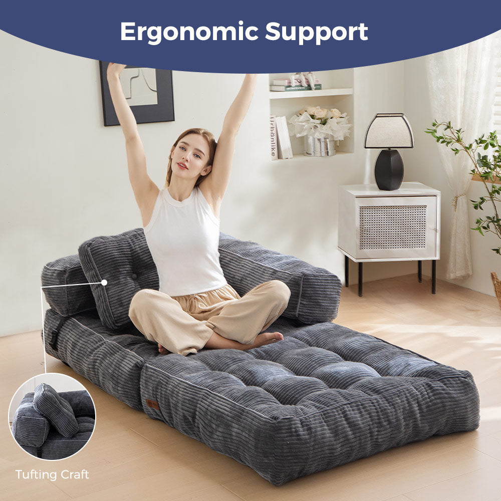 MAXYOYO L-Shaped Folding Sofa Bed - Convertible Sleeper Sofa with Armrests, Dark Grey | Space-Saving Multi-Functional Furniture for Small Apartments, Guest Rooms & Home Offices