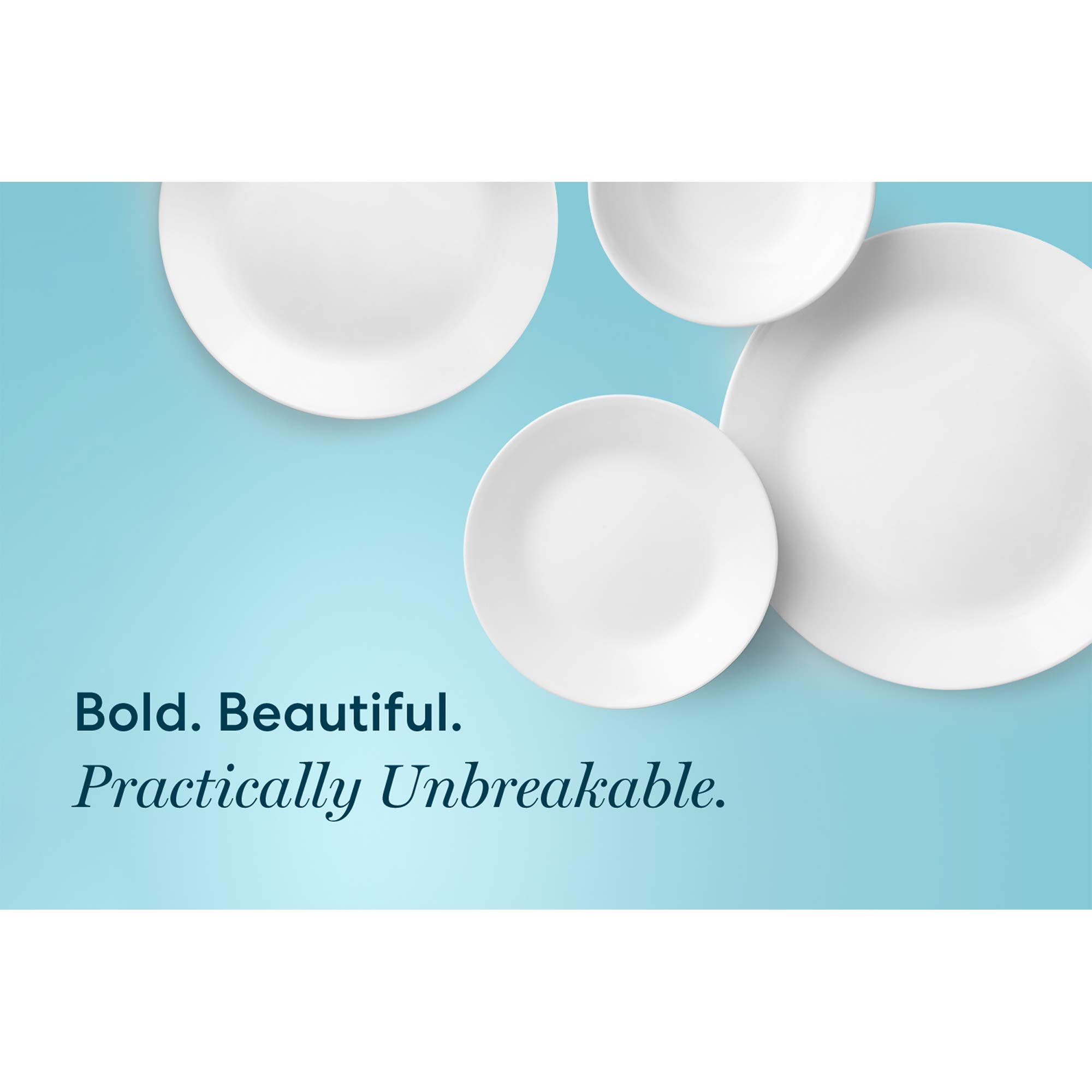 Corelle Vitrelle 38-Piece Dinnerware Set for 12 - Triple Layer Chip Resistant Glass Plates & Bowls - Lightweight Round Dishes in Winter Frost White - Perfect for Family Dinners, Entertaining Guests & Everyday Use
