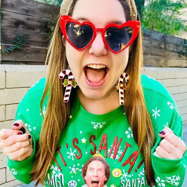 Festive Christmas Candy Cane & Bow Dangle Earrings - Holiday Party Jewelry for Women - Perfect for Xmas Celebrations, Office Parties & Gift Giving