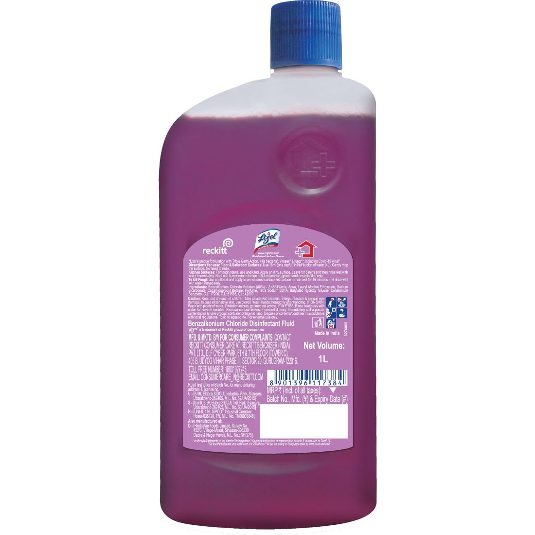 Lizol 1 Liter Lavender Disinfectant Floor Cleaner Liquid - Kills 99.9% Germs & Bacteria | All-Purpose Surface Cleaner for Tile, Wood & Marble Floors | Ideal for Homes, Hospitals & Offices | India's #1 Trusted Floor Cleaner