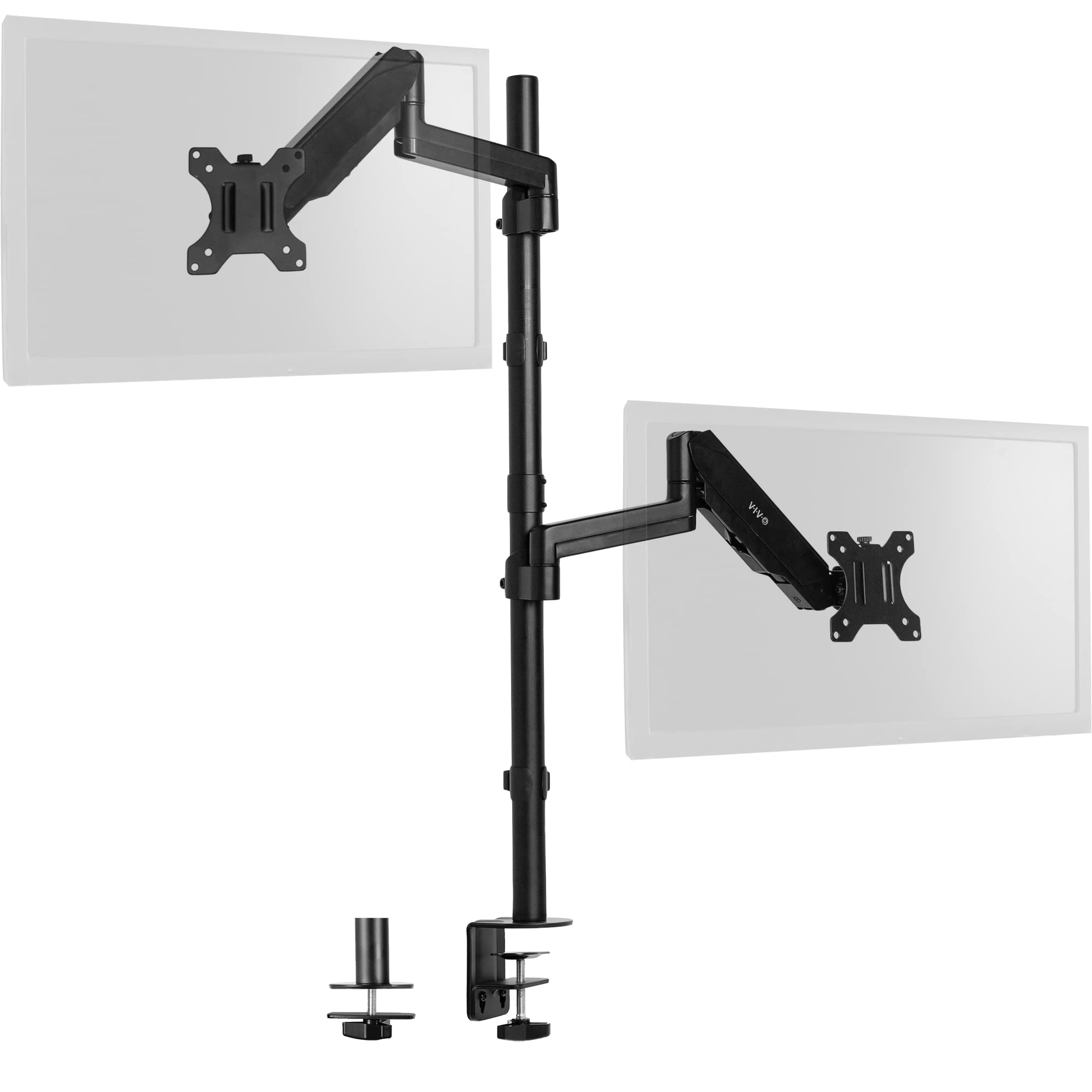 VIVO Dual Monitor Arm Stand - Extra Tall Heavy Duty Mount for 32 Inch Screens, Pneumatic Height Adjustment, Full Motion Articulating VESA Mount with C-Clamp & Grommet Base - Perfect for Home Office, Gaming & Workstation Setup