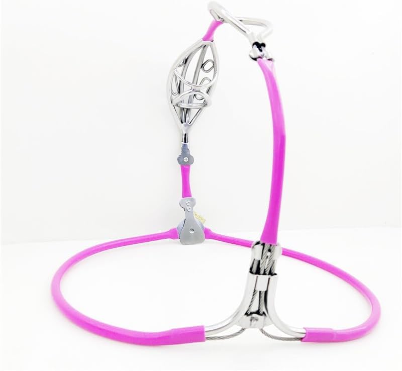 Stainless Steel Male Chastity Belt Cage - Adjustable Hollow Bondage Underwear with Hole for BDSM & Lock Play (Pink, 60-90cm) | Discreet Wear Under Clothes for Everyday Use & Adult Play