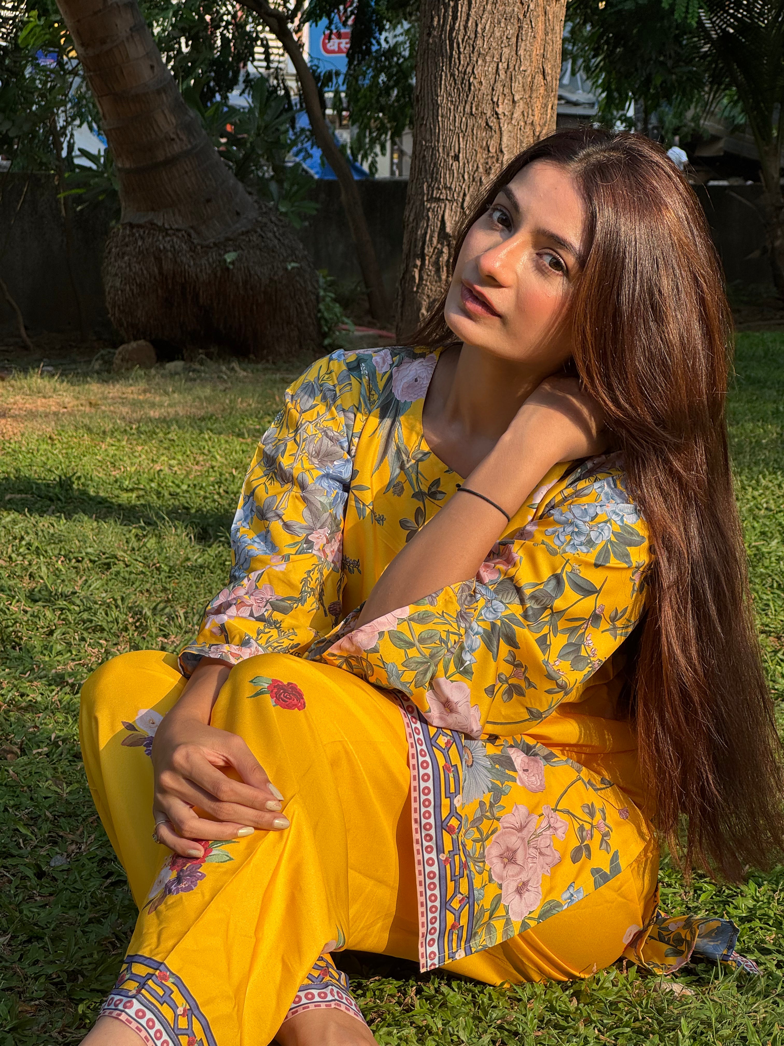Stylish Nidhi Printkari Poly Muslin Co-Ord Set in Yellow | Women's Fashion Outfit for Casual Wear, Summer Dresses & Boho Chic Style