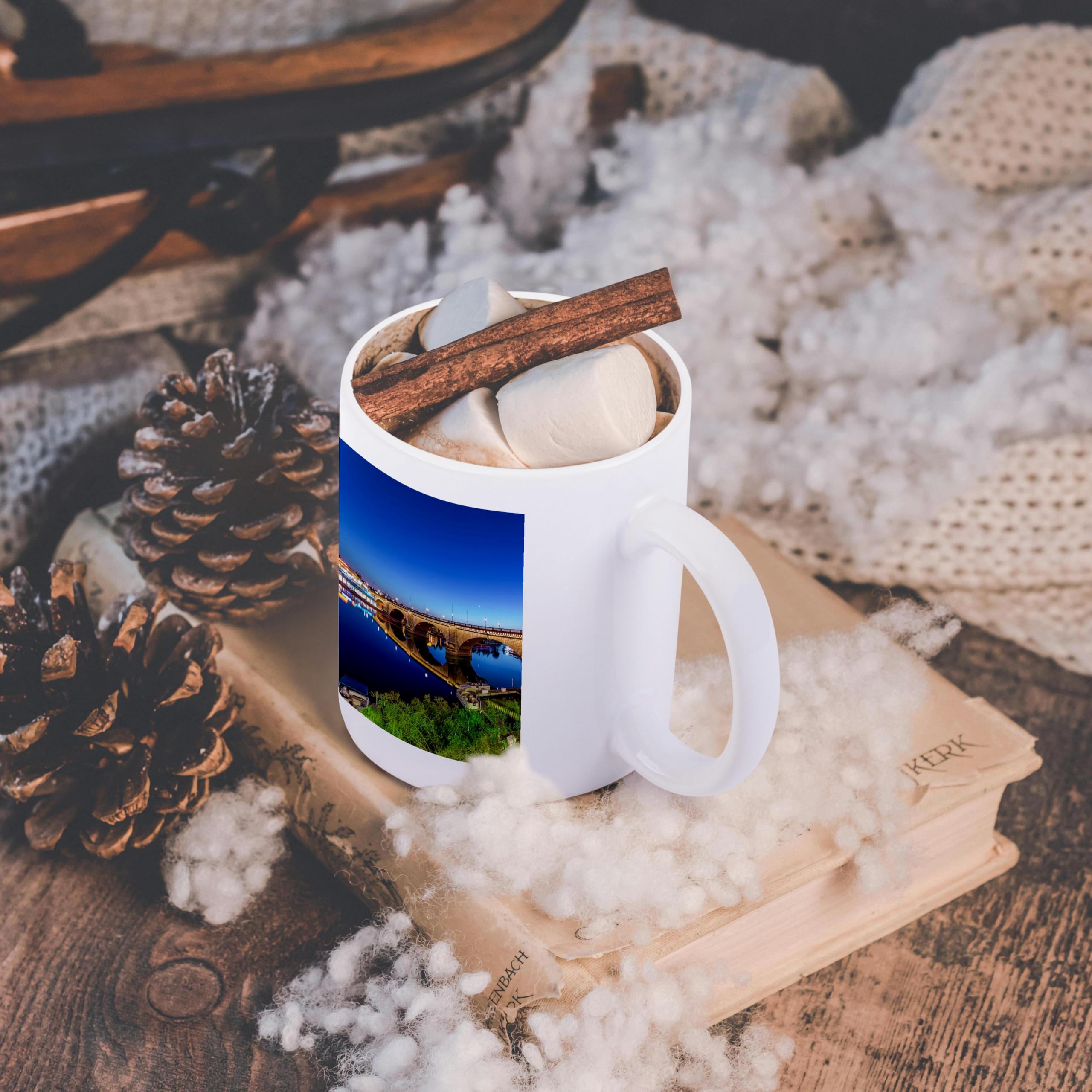 3D Rose Ceramic Mug 15 oz - Arizona Lake Havasu City Sunset View of London Bridge - White Coffee Cup for Home, Office & Gift Giving