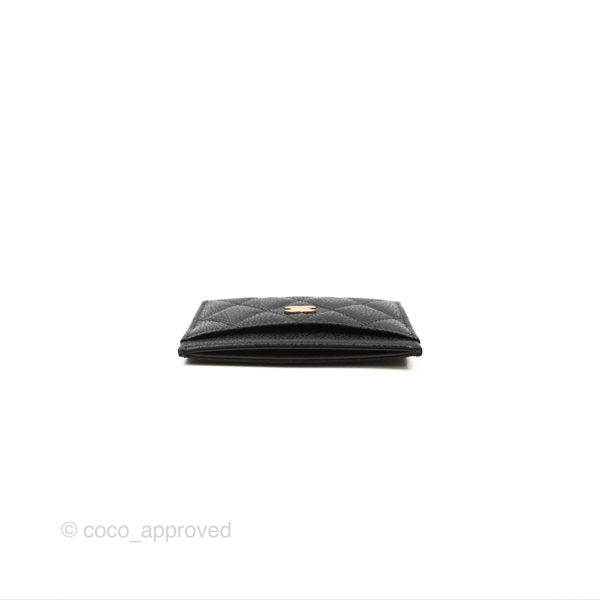 Chanel Classic Flat Card Holder in Black Caviar Leather with Gold Hardware - Luxury Compact Wallet for Everyday Use & Travel