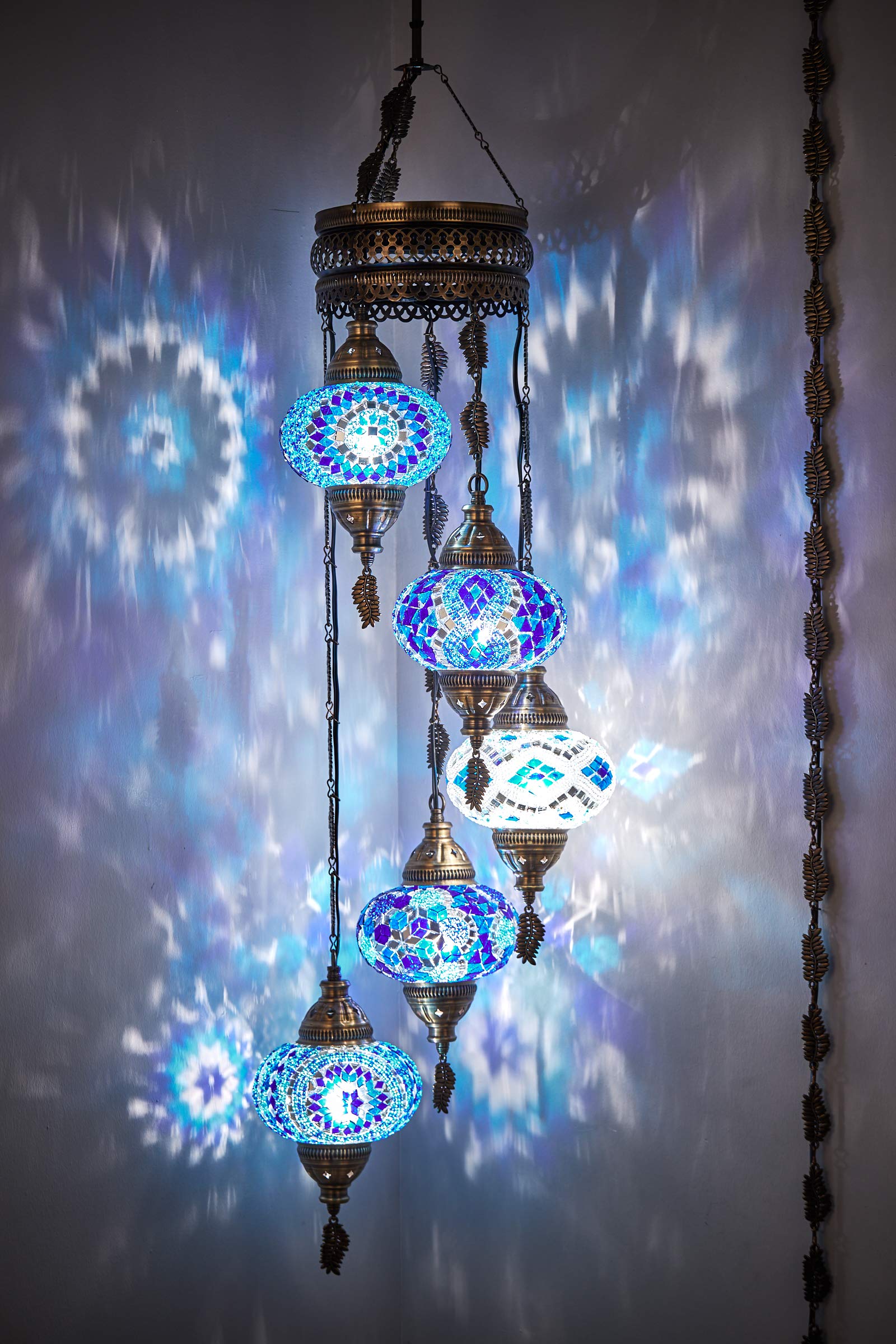 DEMMEX Moroccan Mosaic Tiffany Swag Plug-in Chandelier - 5 Large 7