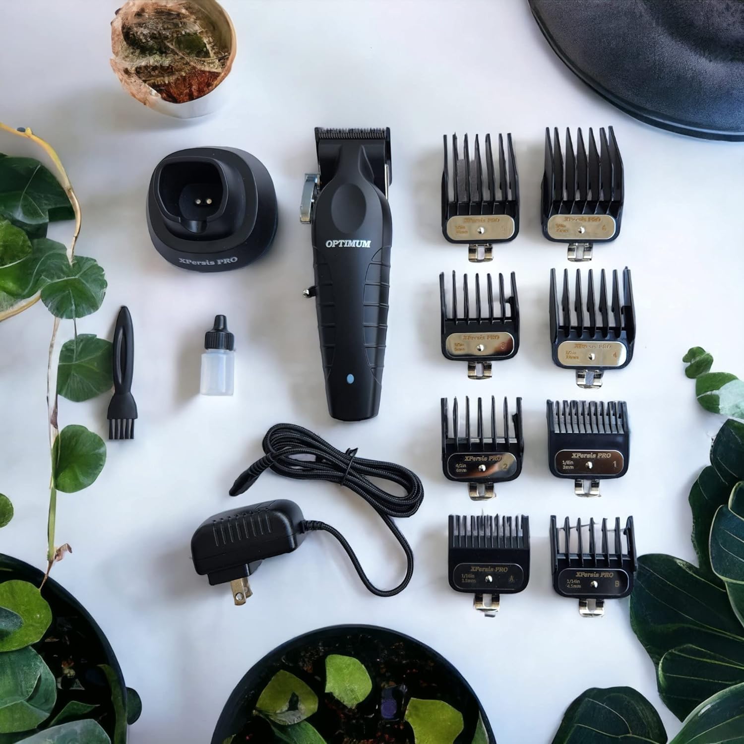 PRO Optimum Ergonomic Hair Clippers for Men - Professional Cordless Hair Trimmer & Electric Razor Foil Shaver with DLC Blade & Brushless Motor - Perfect for Home Barbering, Grooming & Styling - Black