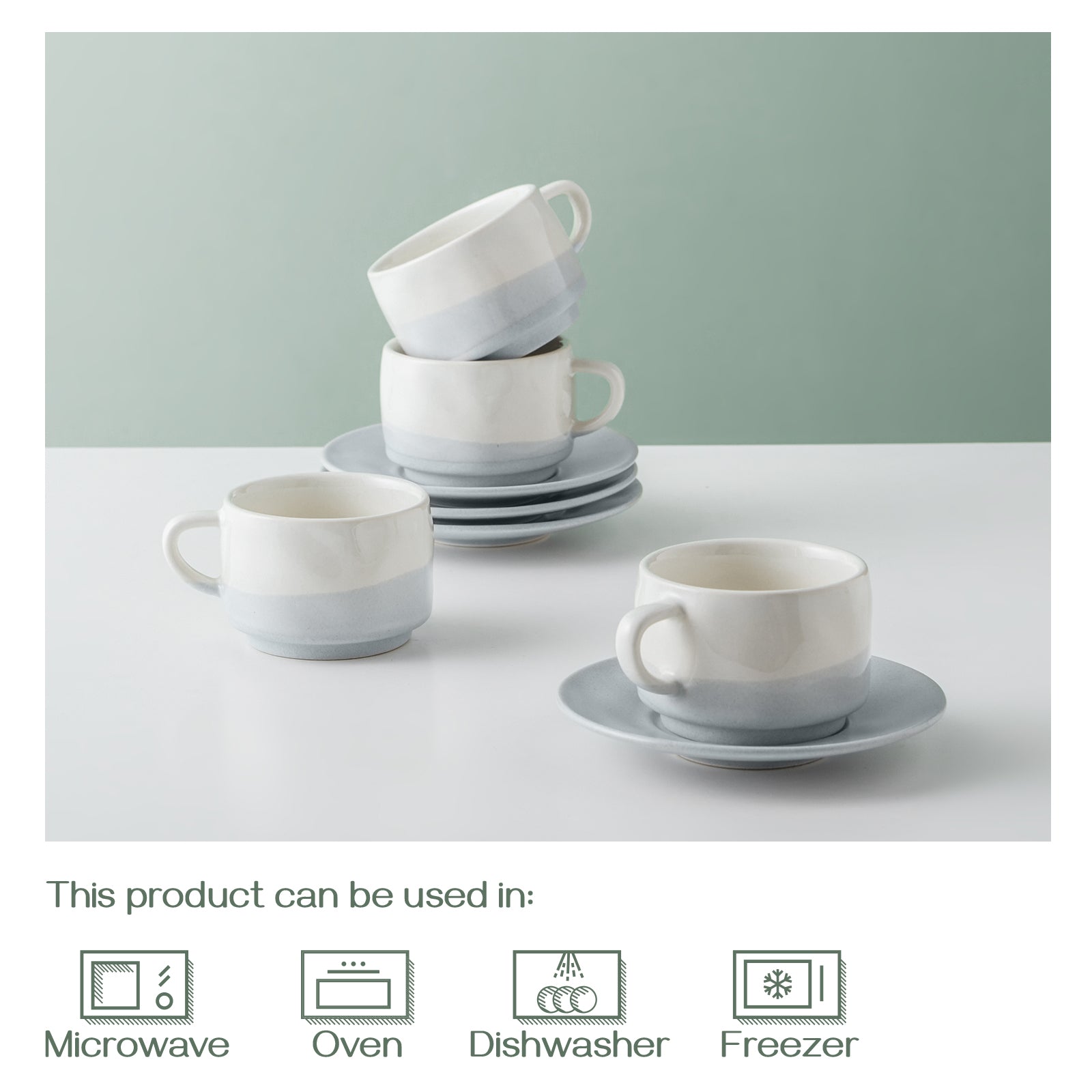 Premium Espresso Cups with Saucers - 3 oz Ceramic Coffee Cups Set of 4 - Perfect for Home, Office & Italian Coffee Shops
