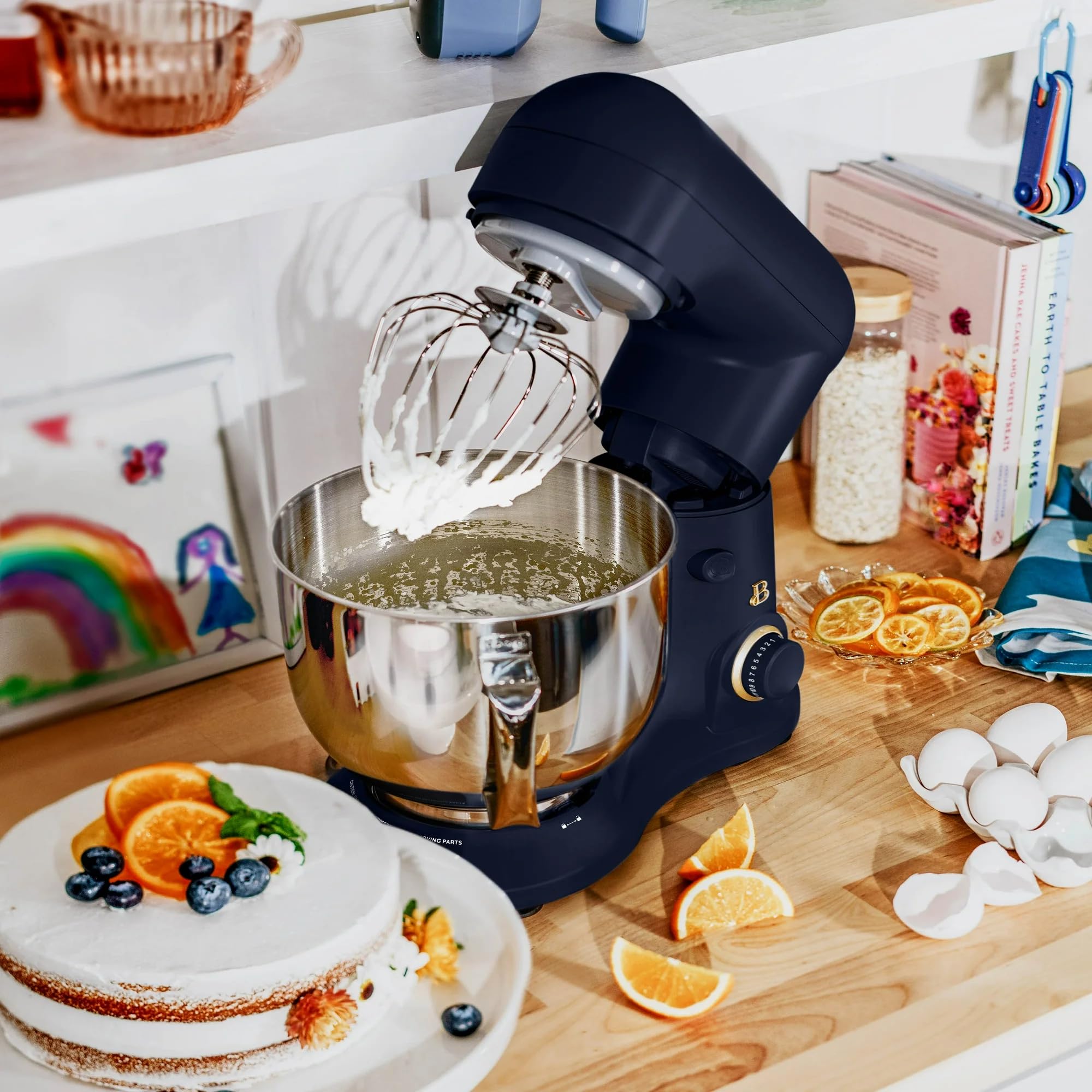 5.3 Qt Stand Mixer with Tilt-Head - 300W Powerful Motor, 12 Speed Settings, Lightweight Design - Includes Beater, Whisk, Dough Hook & Splash Guard - Perfect for Baking Cakes, Cookies, Bread & More - Drew Barrymore Starry Night Blue Edition