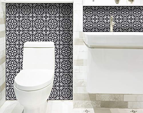 Mi Alma Gray and White Peel and Stick Tile Stickers - 24 PC Set of 8x8 Inch Vinyl Wall Decals for Kitchen Backsplash & Bathroom Decor (Floral Design) | Easy DIY Home Improvement for Renters & Homeowners