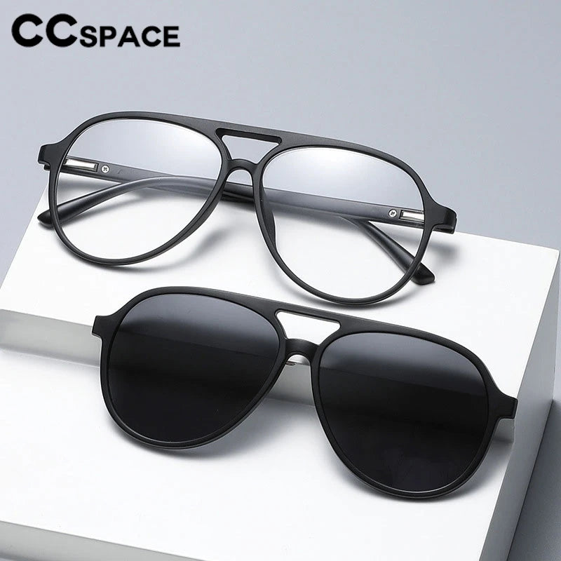 CCspace Unisex Full Rim Oval TR90 Titanium Eyeglasses with Clip-On Polarized Sunglasses - Lightweight Durable Frame for Men & Women - Perfect for Driving, Outdoor Sports and Daily Fashion Wear
