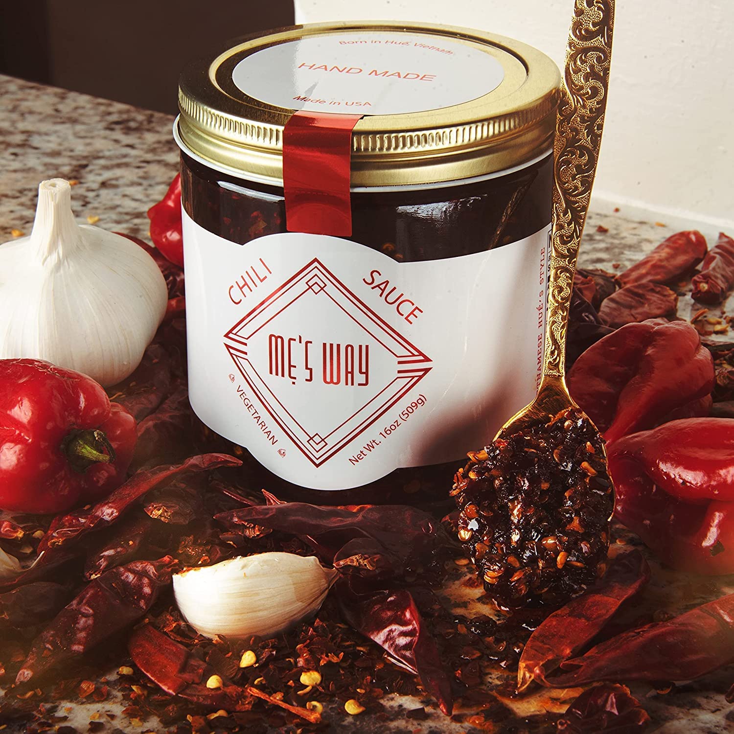 Authentic Vietnamese Chili Sauce - Handmade Garlic Chili Paste with Perfect Spice, Sweet & Savory Balance - Vegan, Gluten-Free (16oz, Pack of 2) - Ideal for Stir-Fries, Noodles, Grilled Meats & Asian Dishes