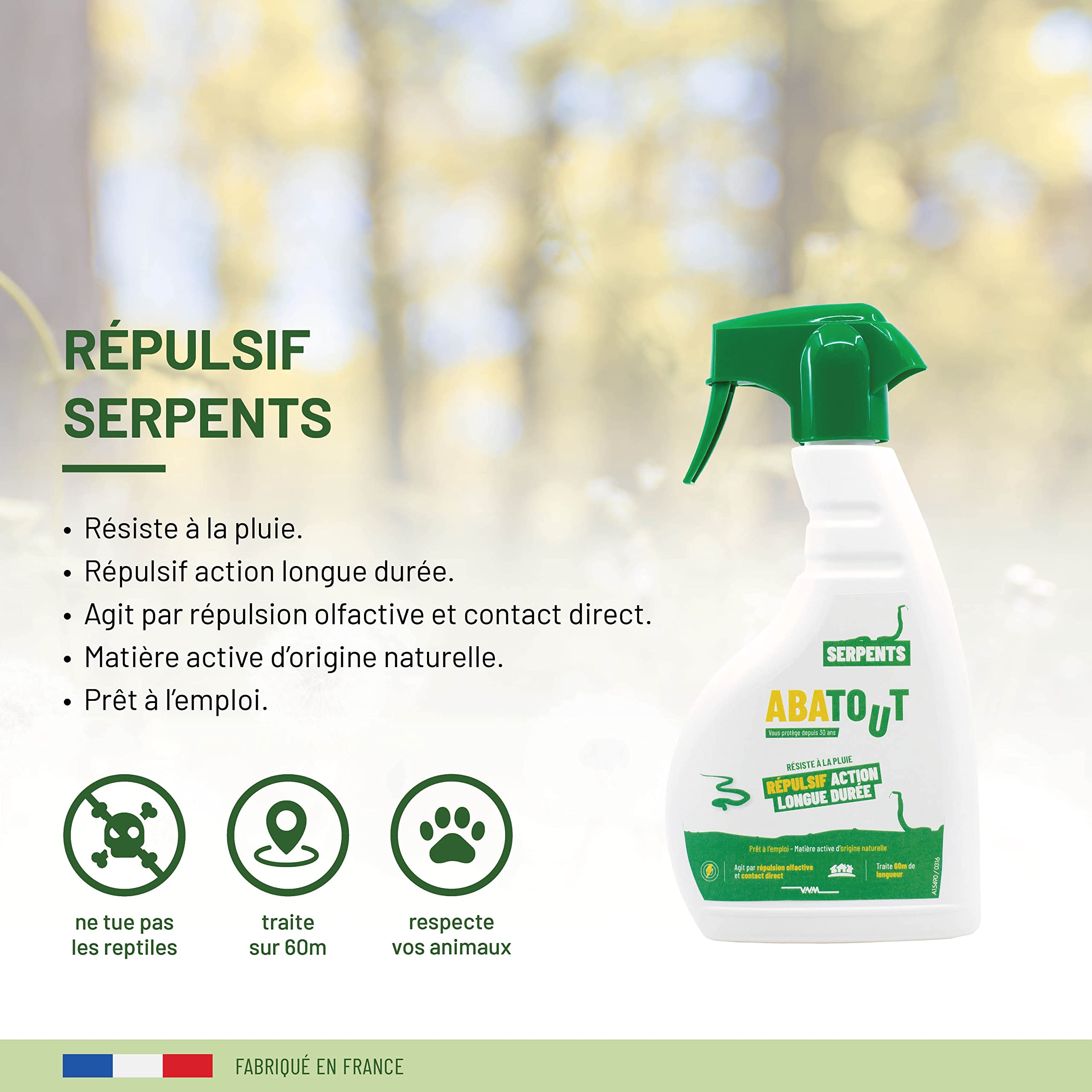 REPULS SERPENTS SPRAY - 500ml Snake Repellent for Outdoor Protection | Effective Against Snakes & Reptiles | Ideal for Gardens, Yards, and Camping Areas