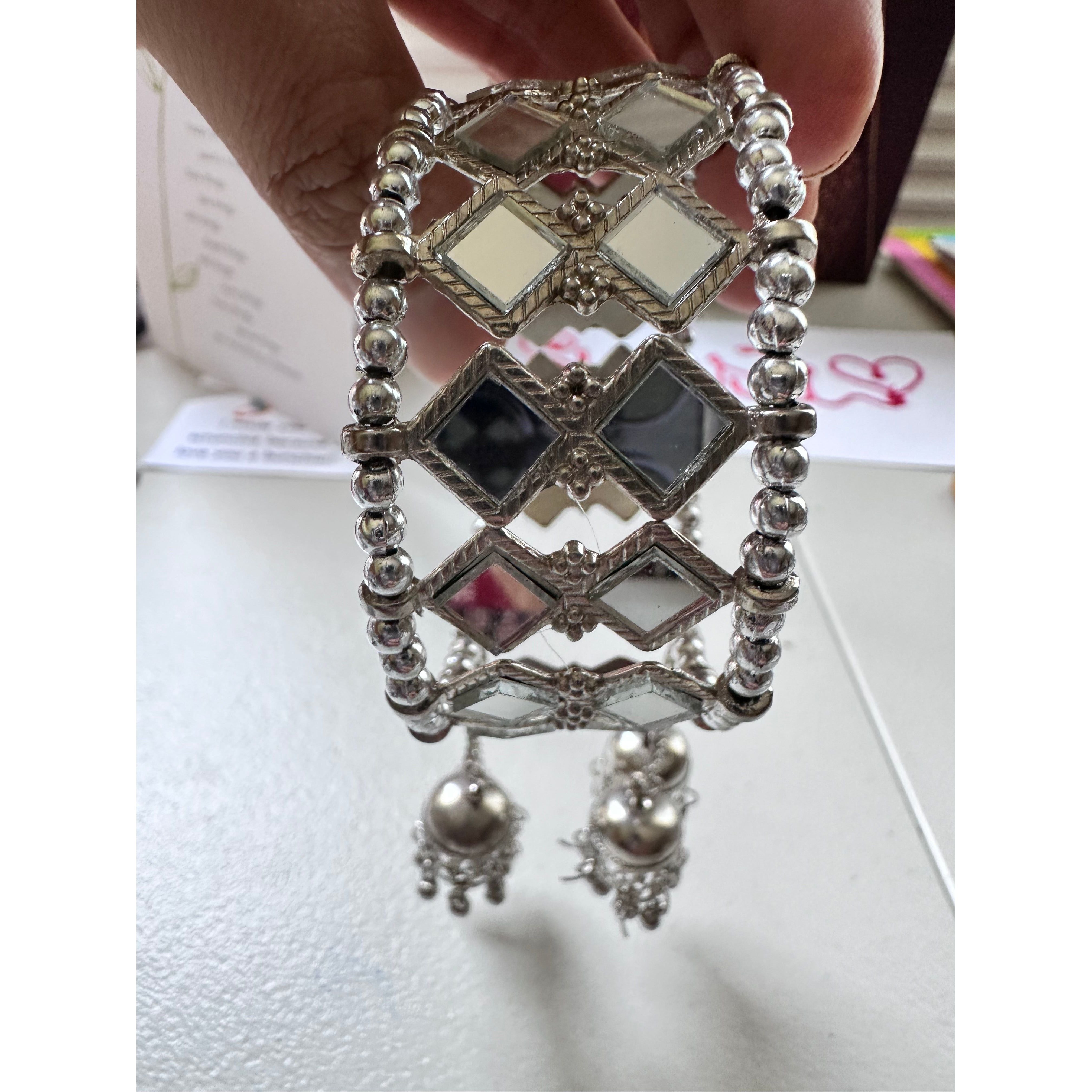 Oxidized Silver Cuff Bracelet with Jhumka Dangles - Boho Ethnic Jewelry for Women, Perfect for Festivals, Weddings & Special Occasions