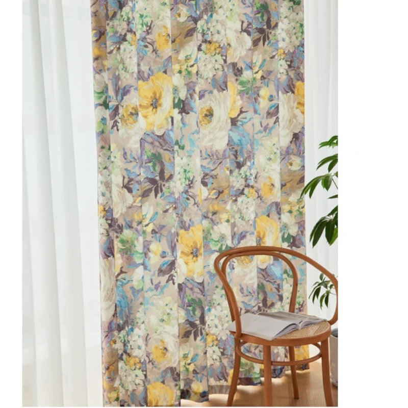 Custom French Botanical Canvas Blackout Curtains for Bedroom & Living Room - Elegant Floral Print Window Treatments for Light Blocking & Privacy