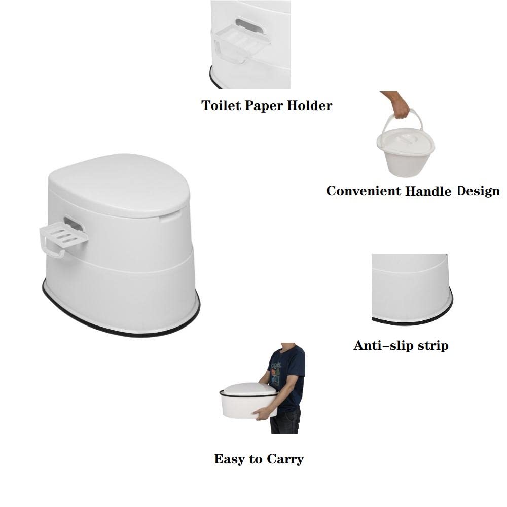 Portable Toilet for Camping & Travel - Lightweight Indoor Outdoor Commode with Detachable Inner Bucket & Removable Paper Holder - Perfect for RV, Boat, Emergency, Road Trips & Outdoor Adventures (White)