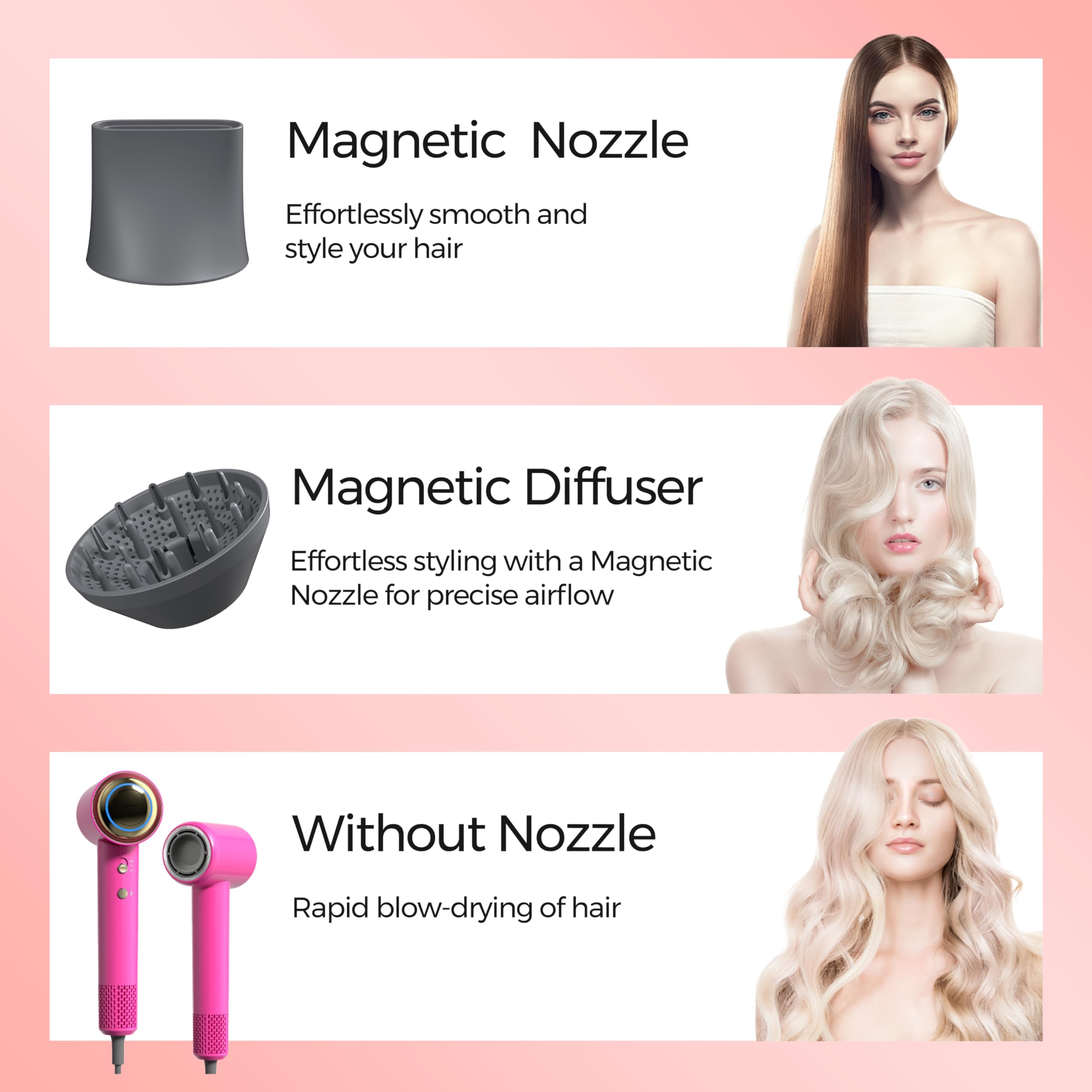 Tideway H11 Professional Hair Dryer - 110,000 RPM High Speed, Fast Drying with Plasma Technology for Healthy Scalp | Lightweight, Quiet, Smart Temperature Control, 4 Heat Settings | Travel-Friendly with Magnetic Nozzle & Diffuser | Perfect for Home, Salon & Travel Use
