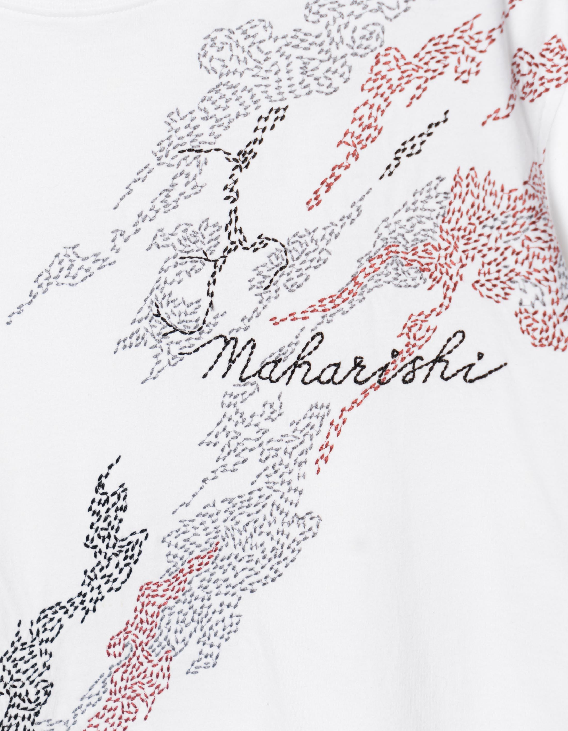 6217 Sashiko Bonsai Print T-Shirt - White Cotton Tee for Men & Women | Casual Wear, Street Fashion, Japanese Style Outfit