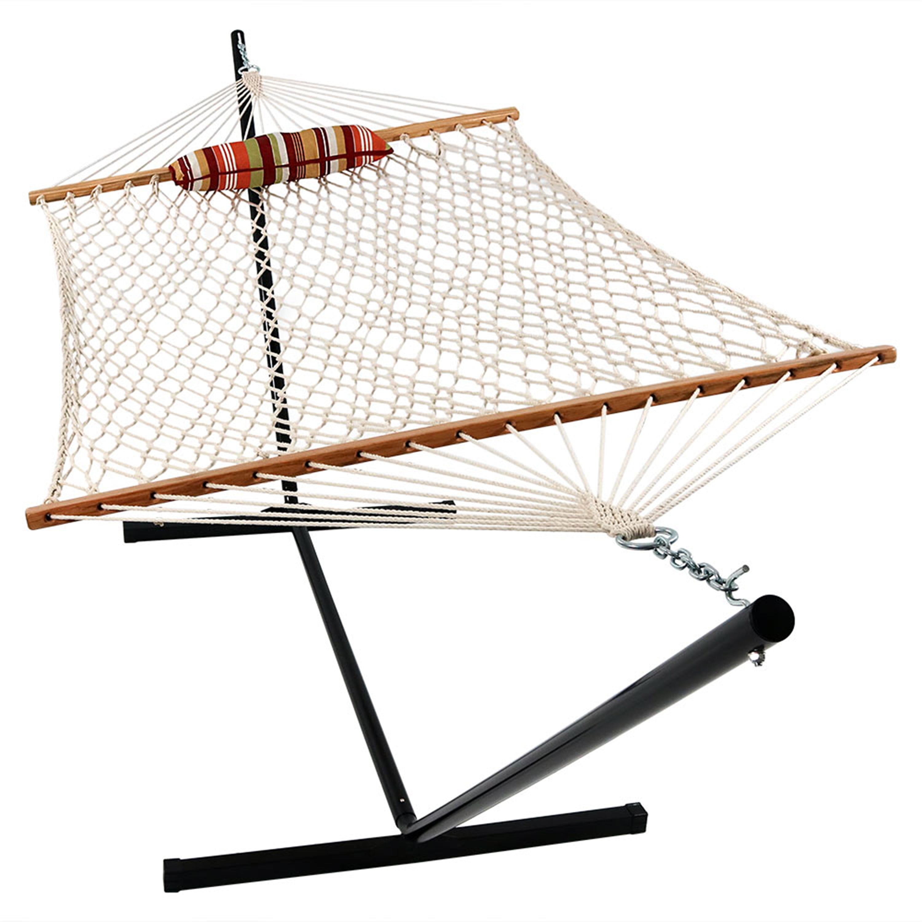 Premium Sunnydaze Rope Hammock with 12-Foot Steel Stand, Comfortable Pad & Pillow - Perfect for Backyard Relaxation, Beach Lounging & Outdoor Camping