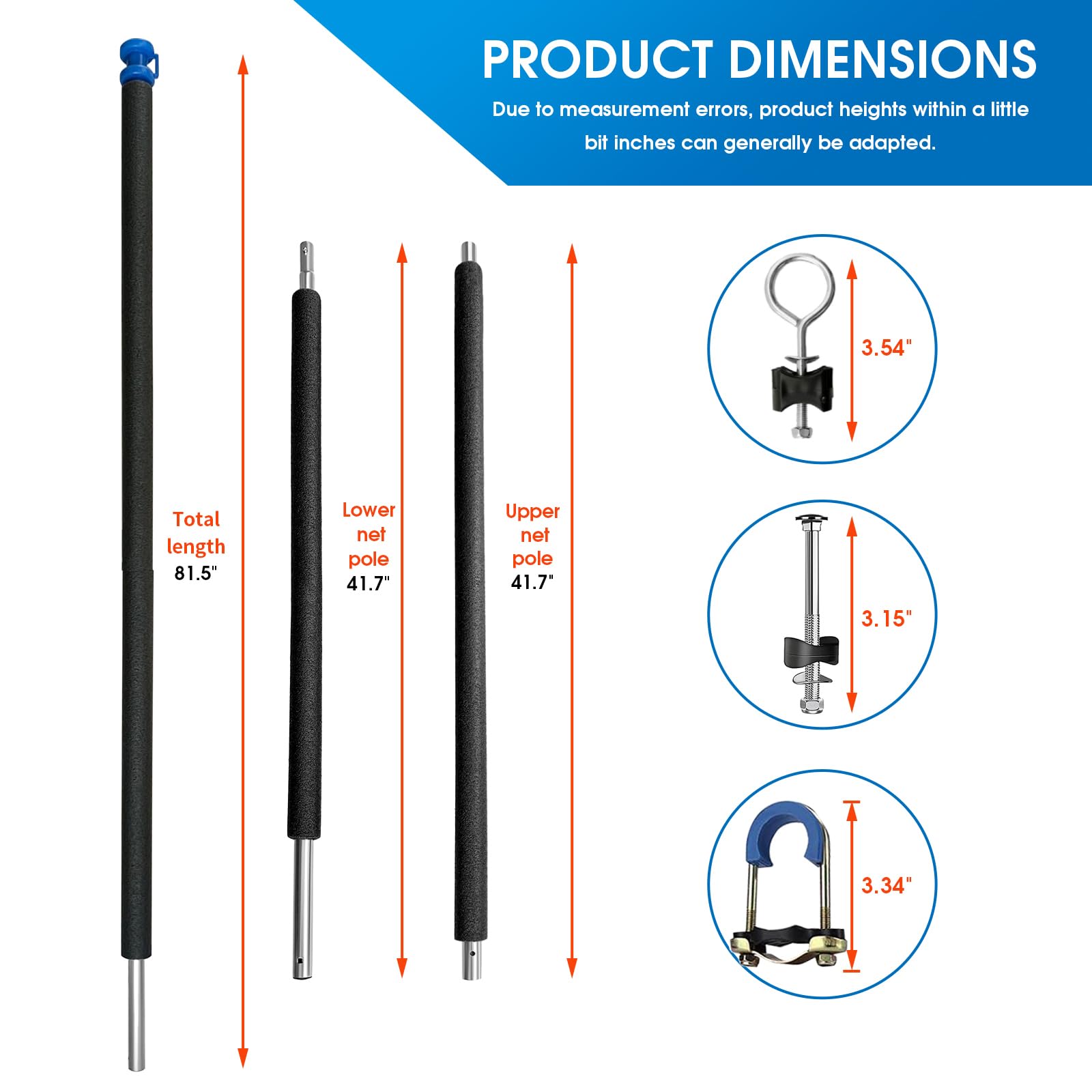 8 Universal Trampoline Enclosure Net Poles - Replacement Poles & Hardware Kit for 8 Straight Poles Round Frame Trampolines | Perfect for Backyard Safety & Kids Outdoor Play