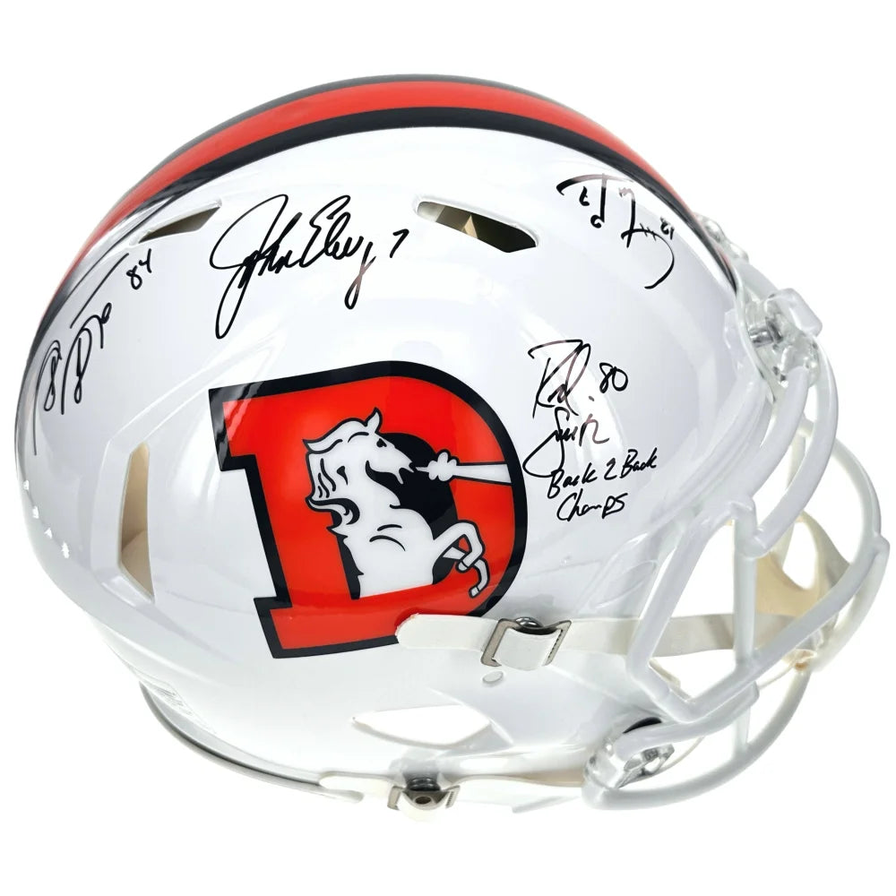 Authentic Denver Broncos Signed Helmet - John Elway, Shannon Sharpe, Ed McCaffrey & Rod Smith Autographs with COA - Perfect for NFL Memorabilia Collectors & Broncos Fans Display