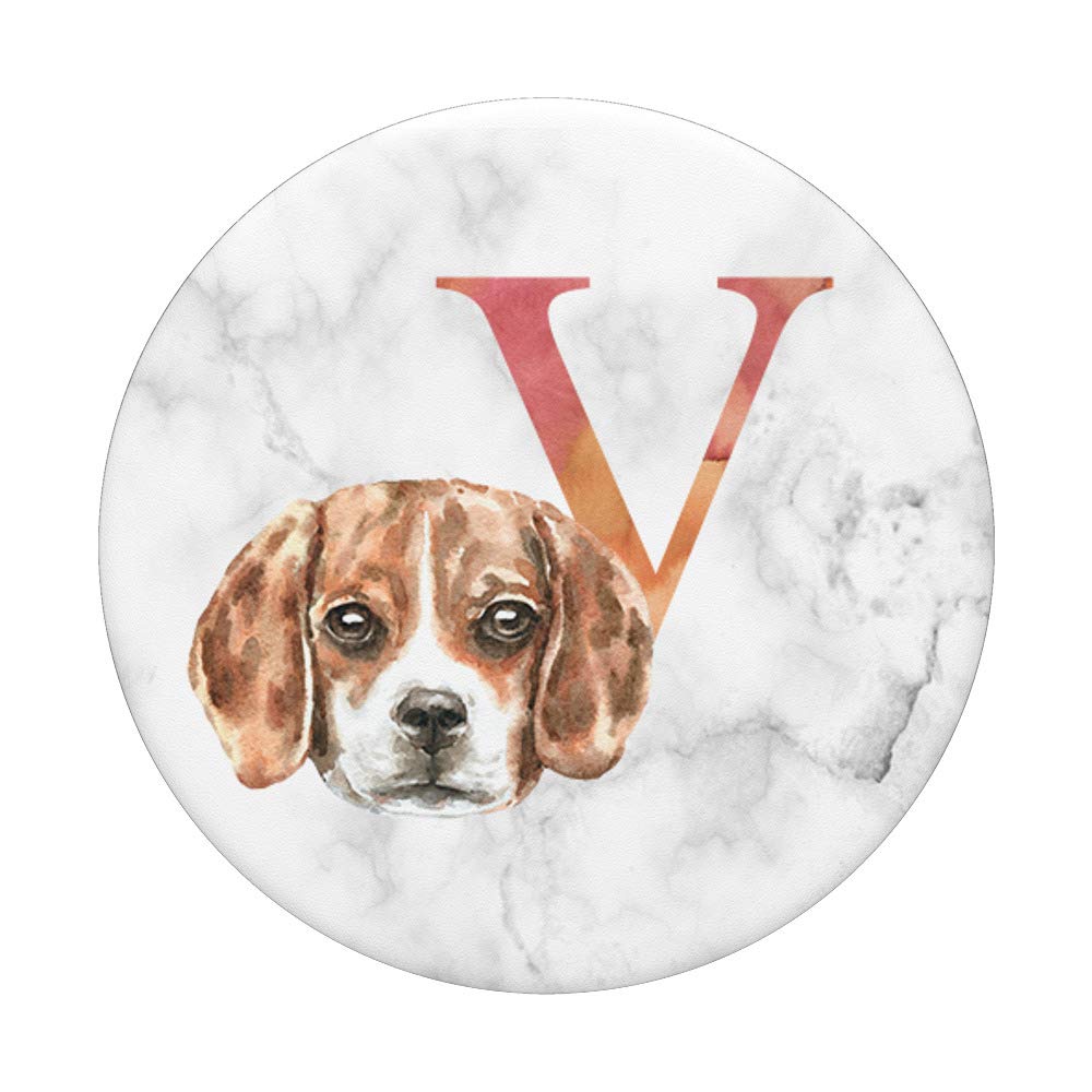 Beagle Dog Monogram Letter V Watercolor PopSockets - Phone Grip & Stand for iPhone, Samsung, Tablets - Perfect for Pet Lovers & Dog Accessories