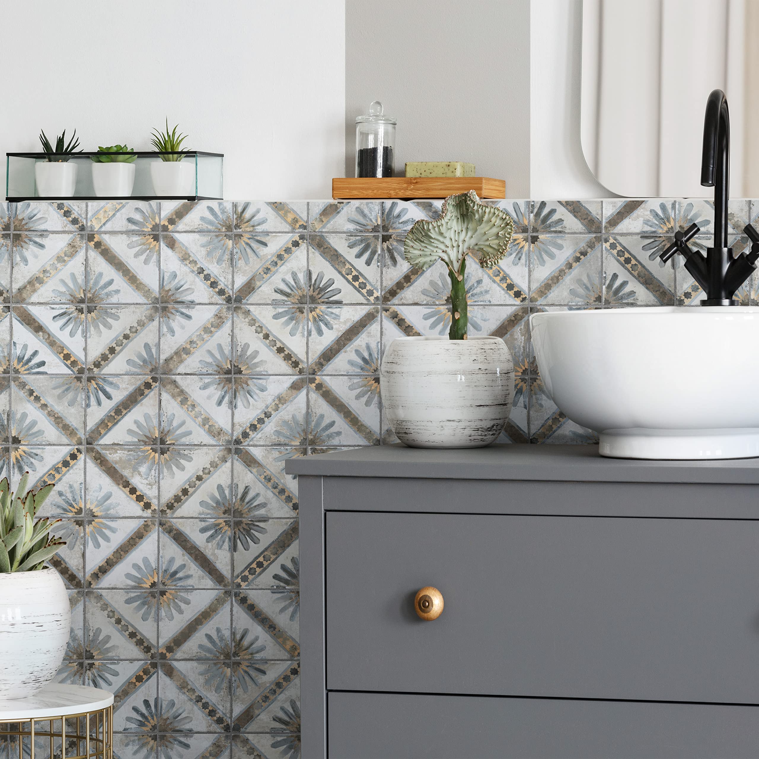 Merola Tile Harmonia Kings Marrakech Blue 13x13 Inch Ceramic Floor and Wall Tile - Perfect for Bathroom, Kitchen Backsplash, and Living Room Decor